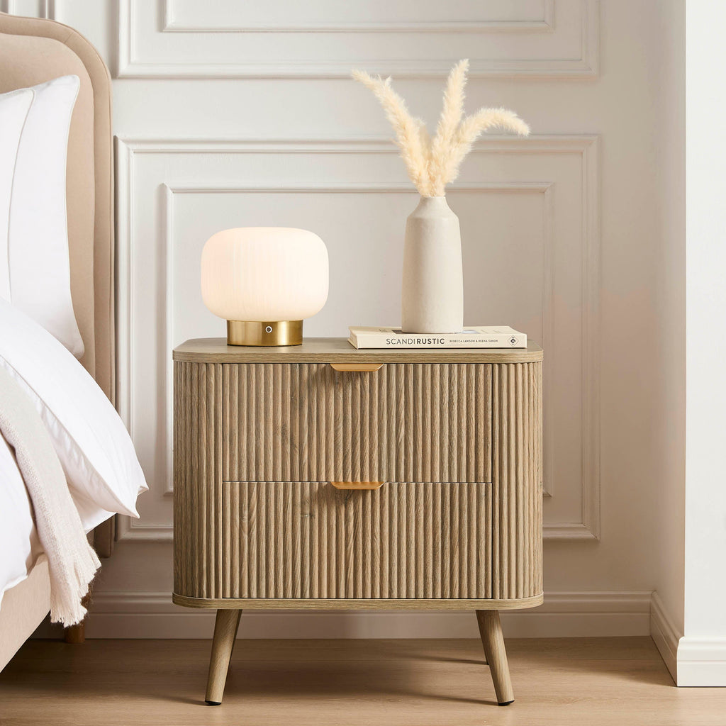 Hattie 2 Drawer Bedside Table - Light Wood