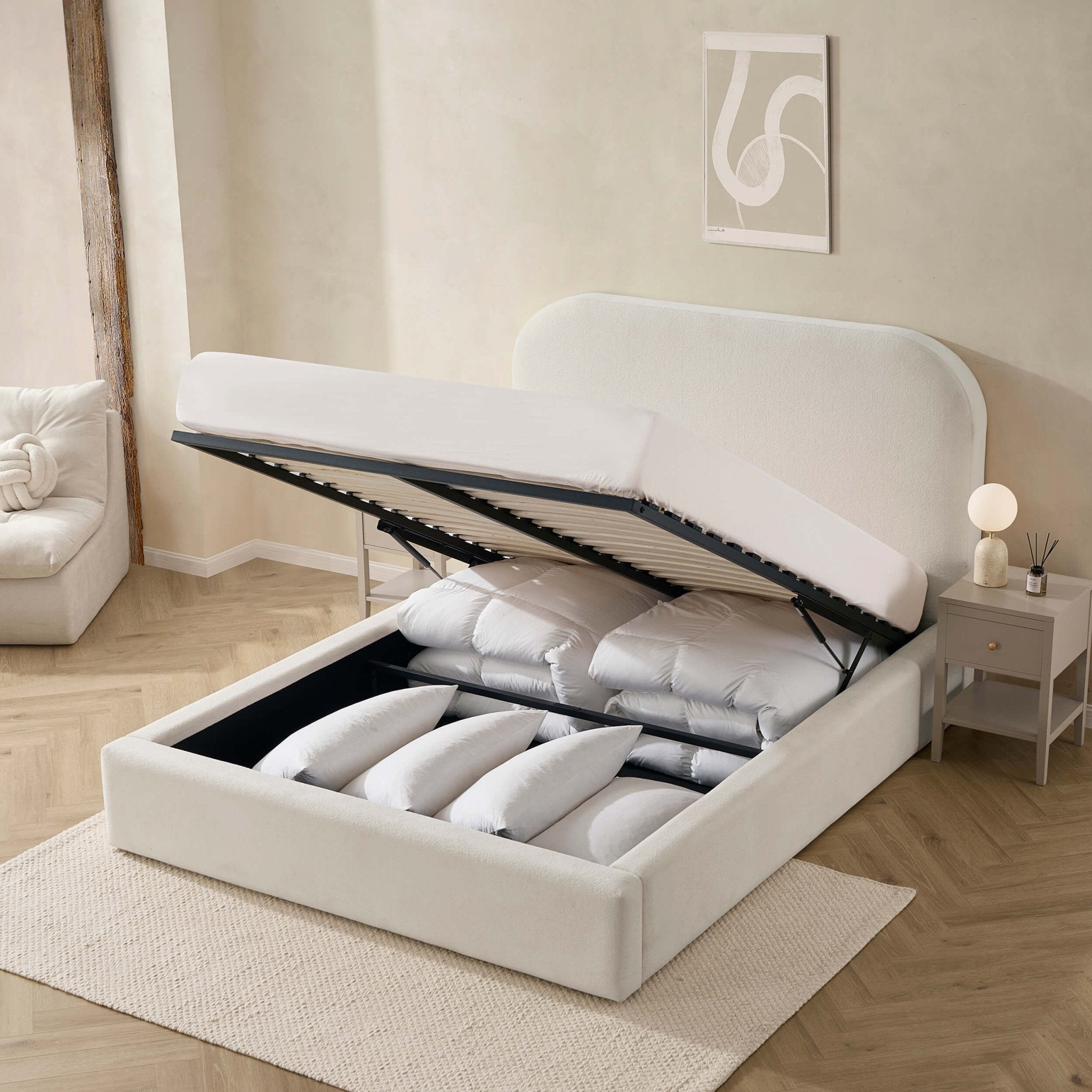 Aintree Ottoman Storage Bed - Teddy Cream