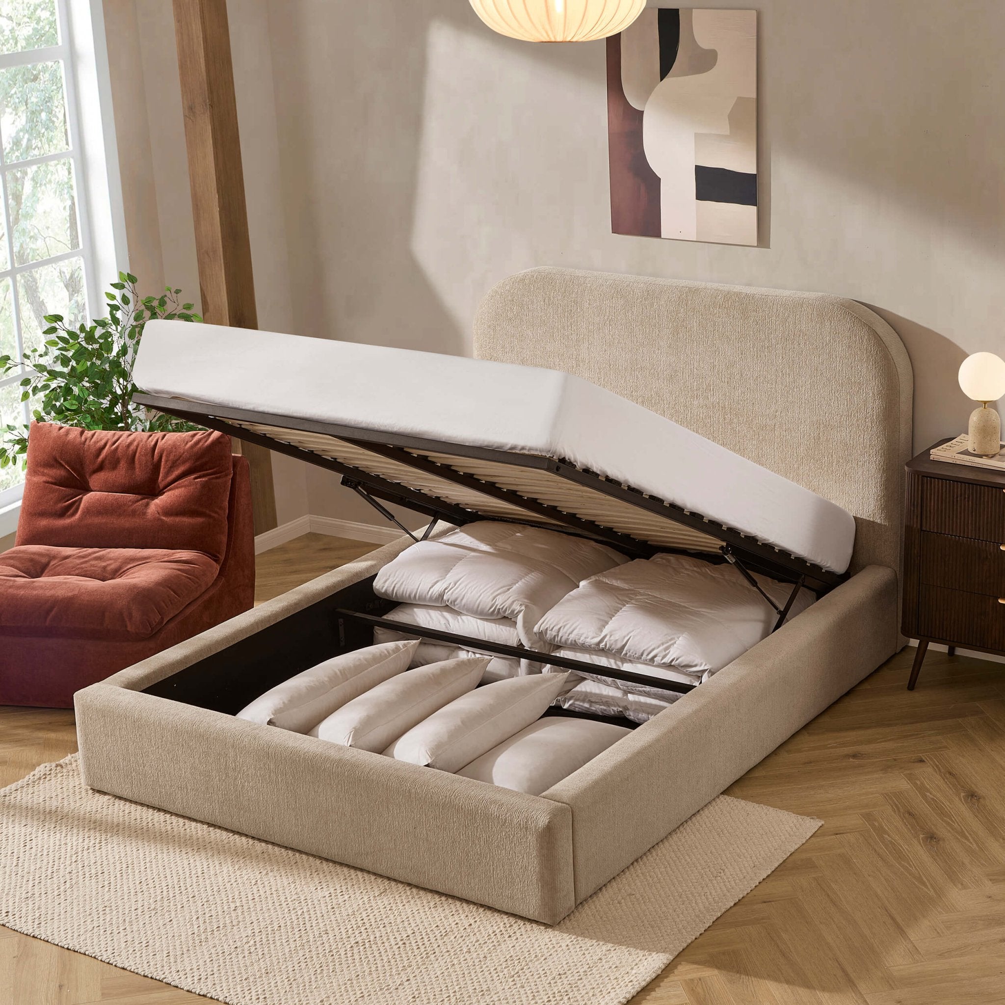 Aintree Ottoman Storage Bed - Textured Oatmeal