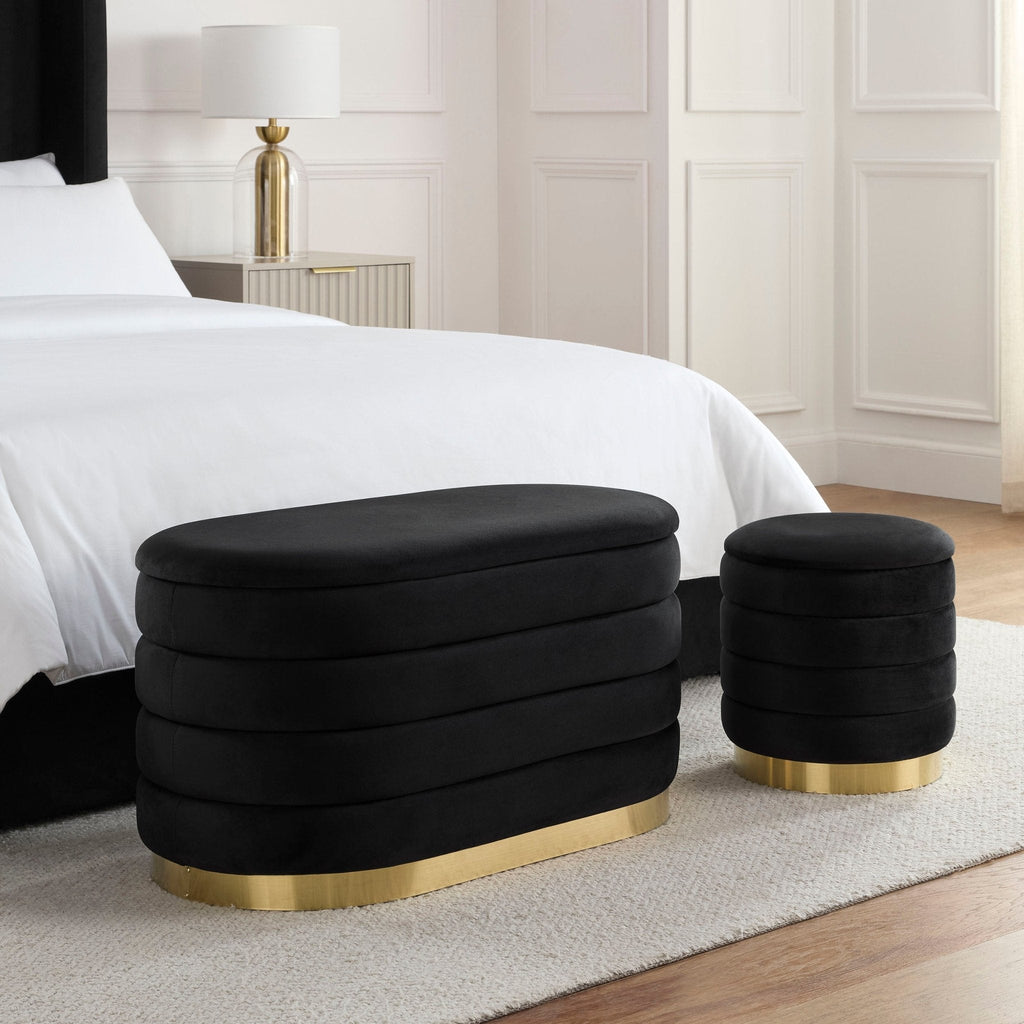 Almondbury Panelled Ottoman and Stool Set - Ink