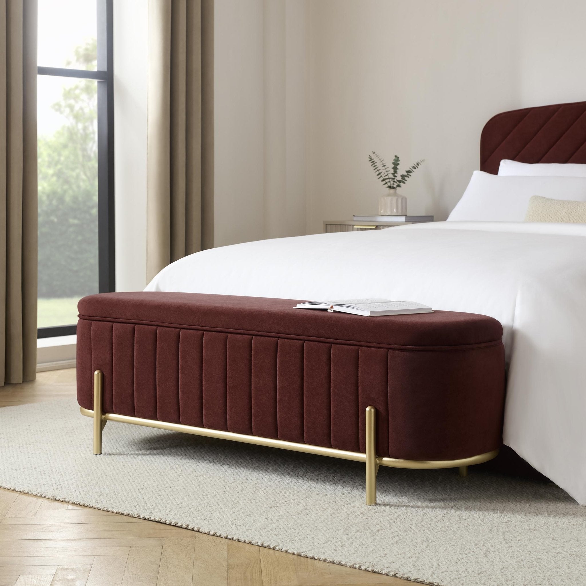 Altrincham Panelled Storage Ottoman - Rust