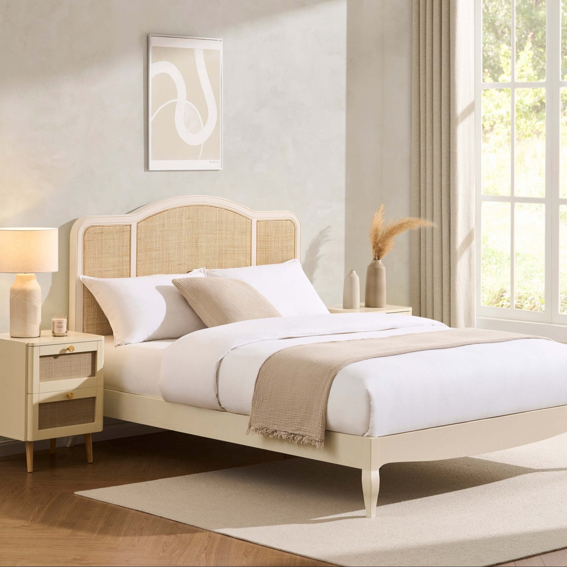 Annecy Rattan Bed Frame - Cream