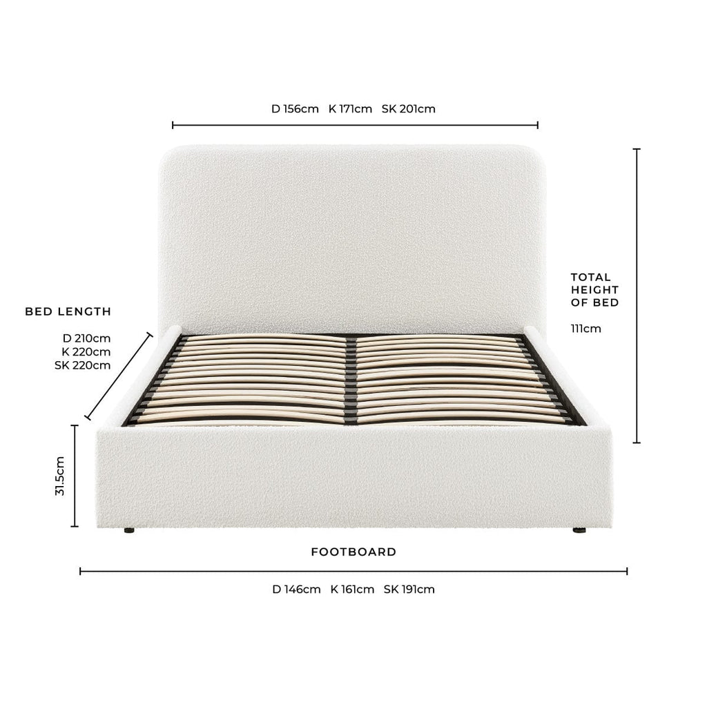 Ascot Bouclé Ottoman Storage Bed - Off White