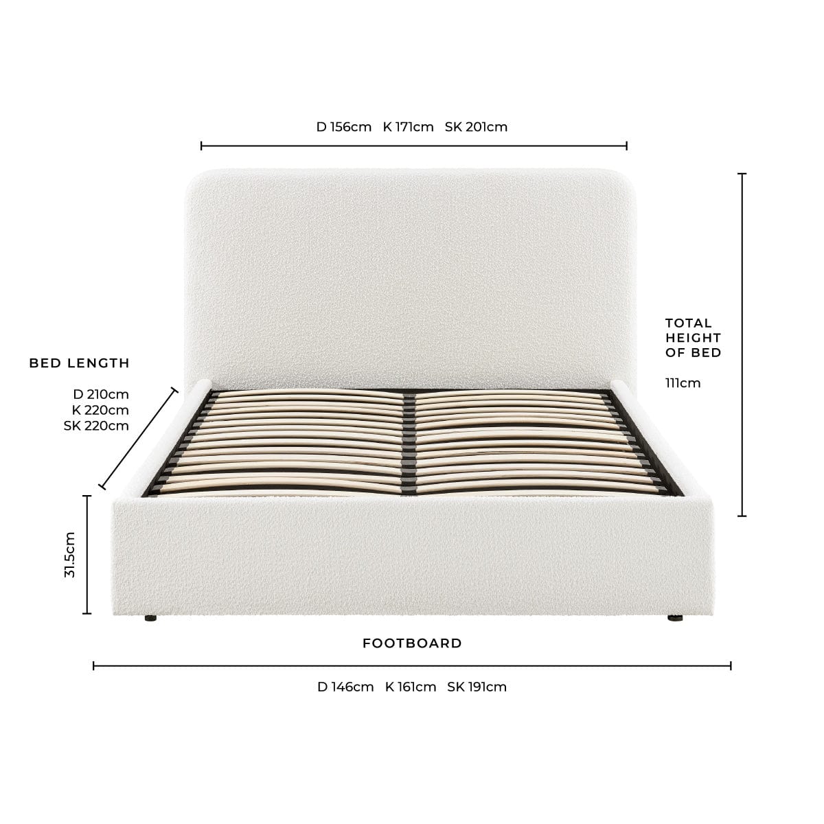 Ascot Bouclé Ottoman Storage Bed - Off White
