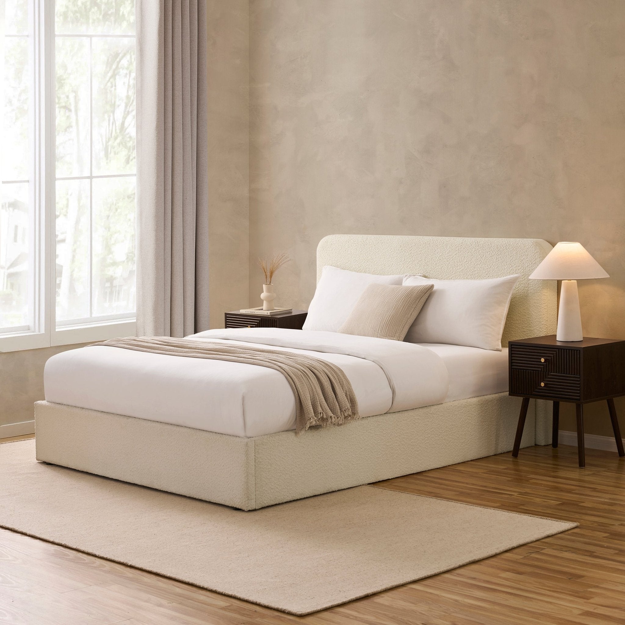 Ascot Bouclé Ottoman Storage Bed - Off White
