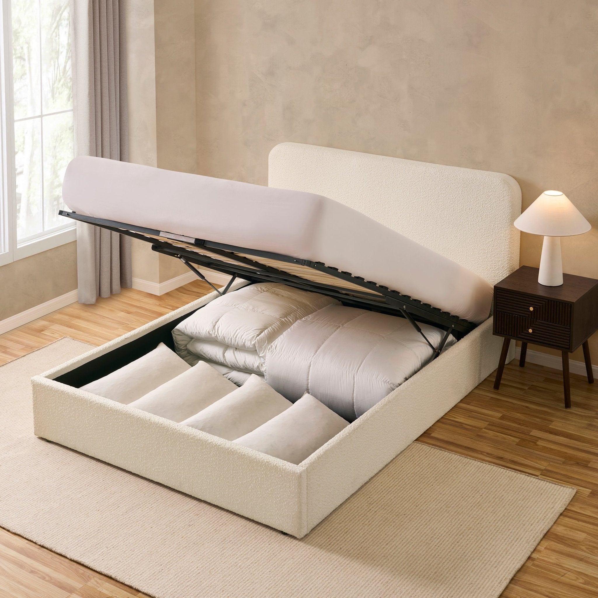 Ascot Bouclé Ottoman Storage Bed - Off White