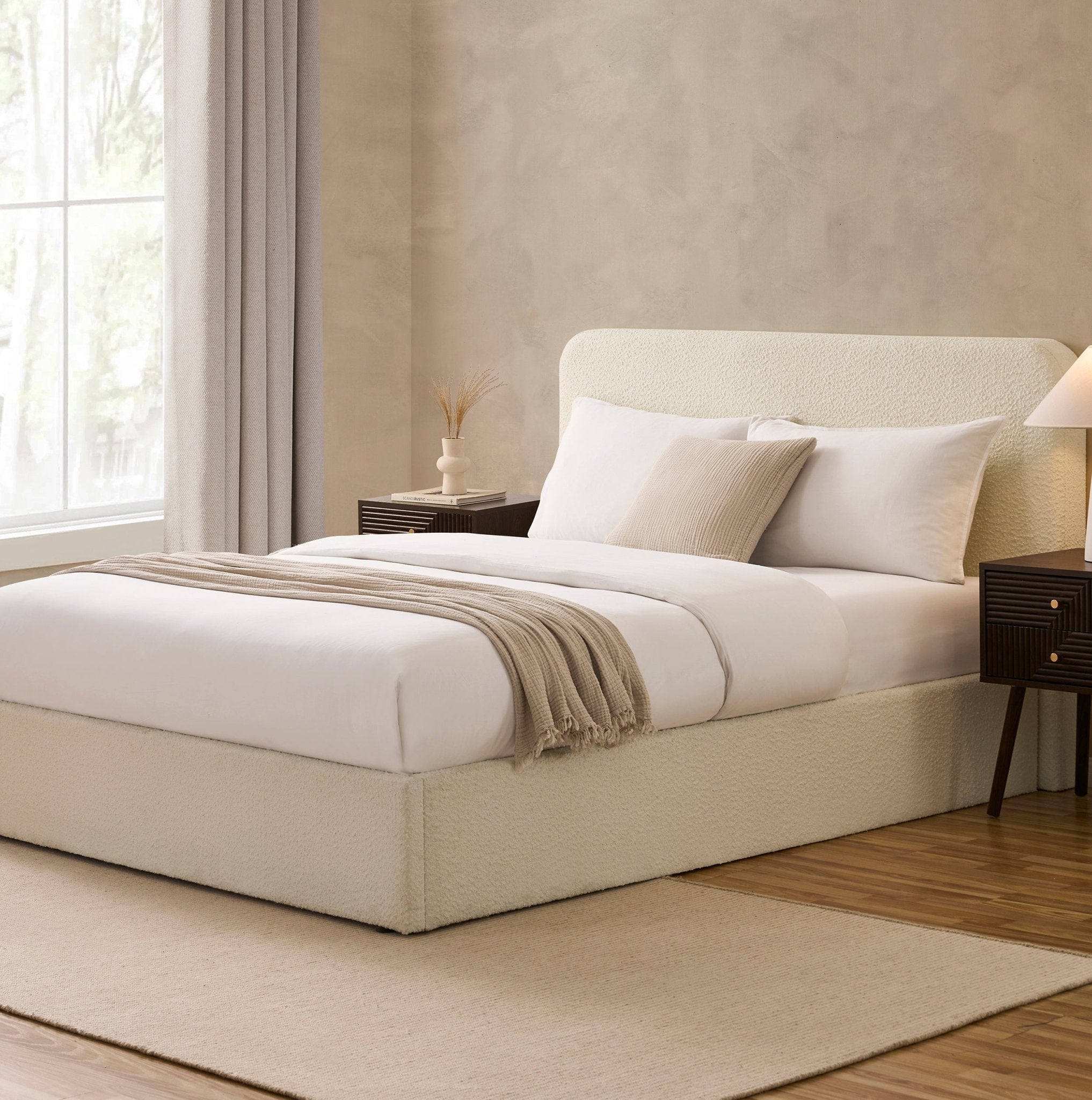 Ascot Bouclé Ottoman Storage Bed - Off White