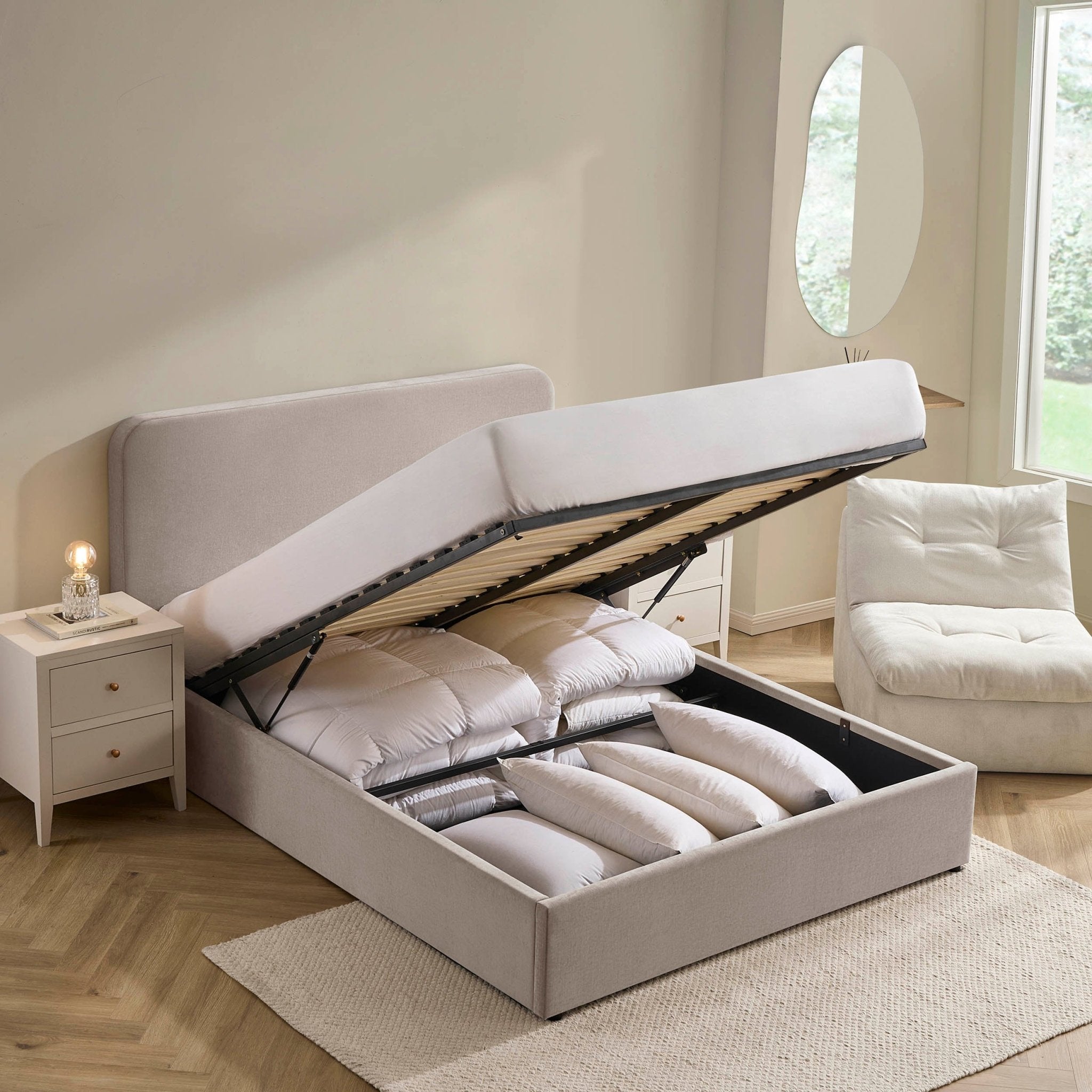 Ascot Ottoman Storage Bed - Chenille Light Grey