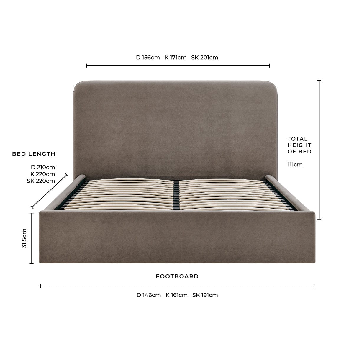 Ascot Ottoman Storage Bed - Taupe