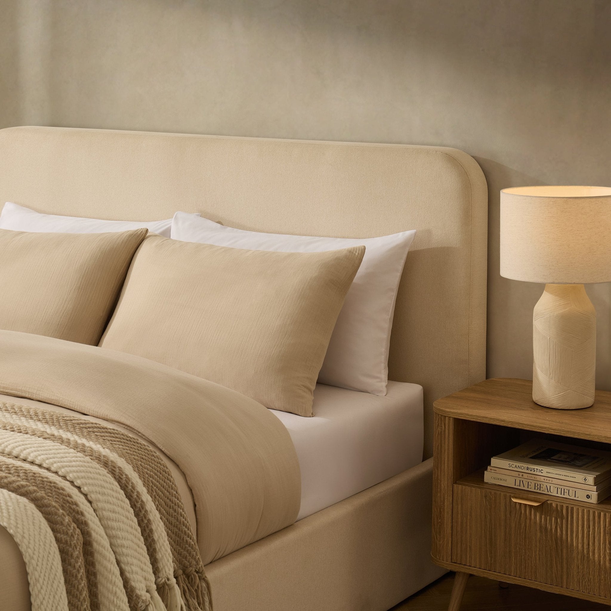 Ascot Ottoman Storage Bed - Cream Linen