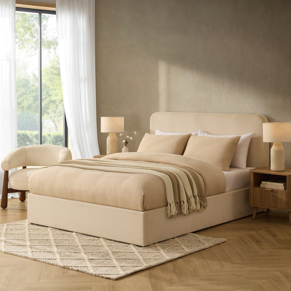 Ascot Ottoman Storage Bed - Cream Linen