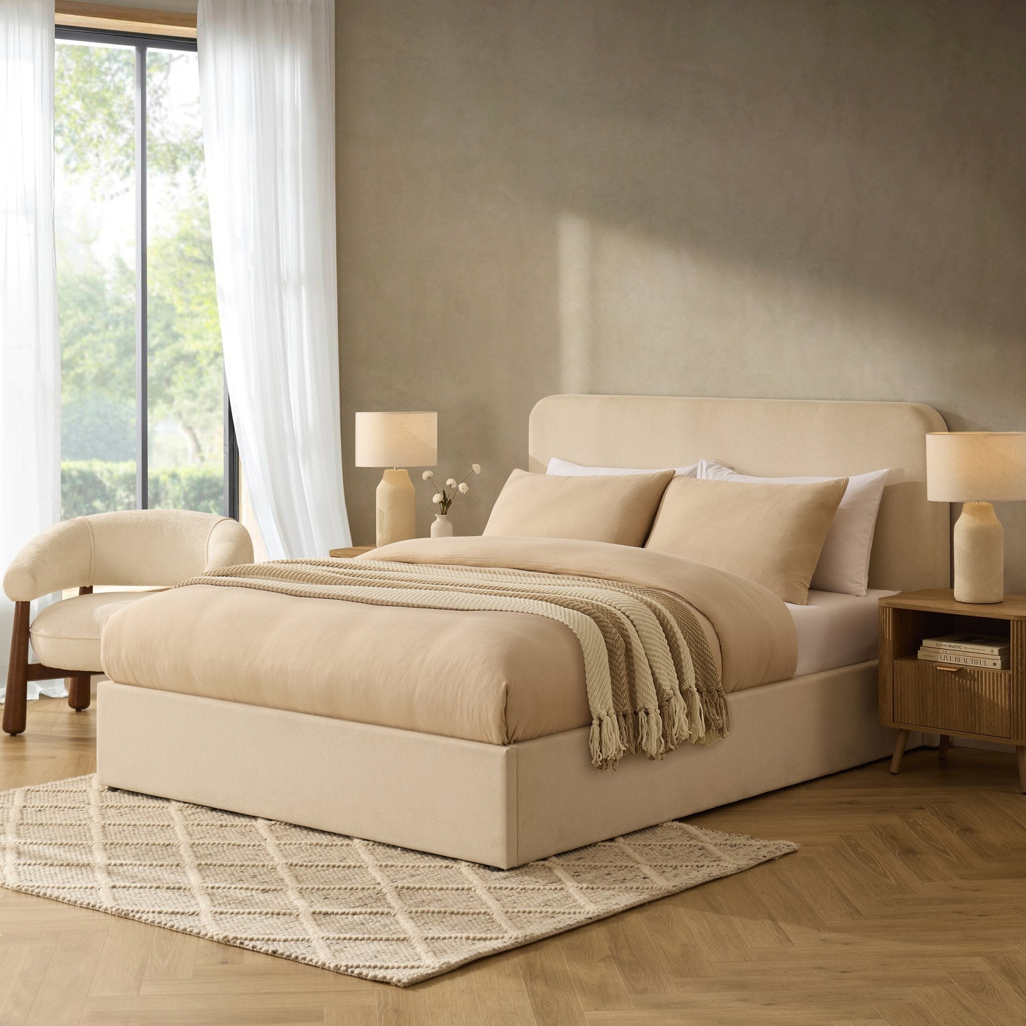 Ascot Ottoman Storage Bed - Cream Linen