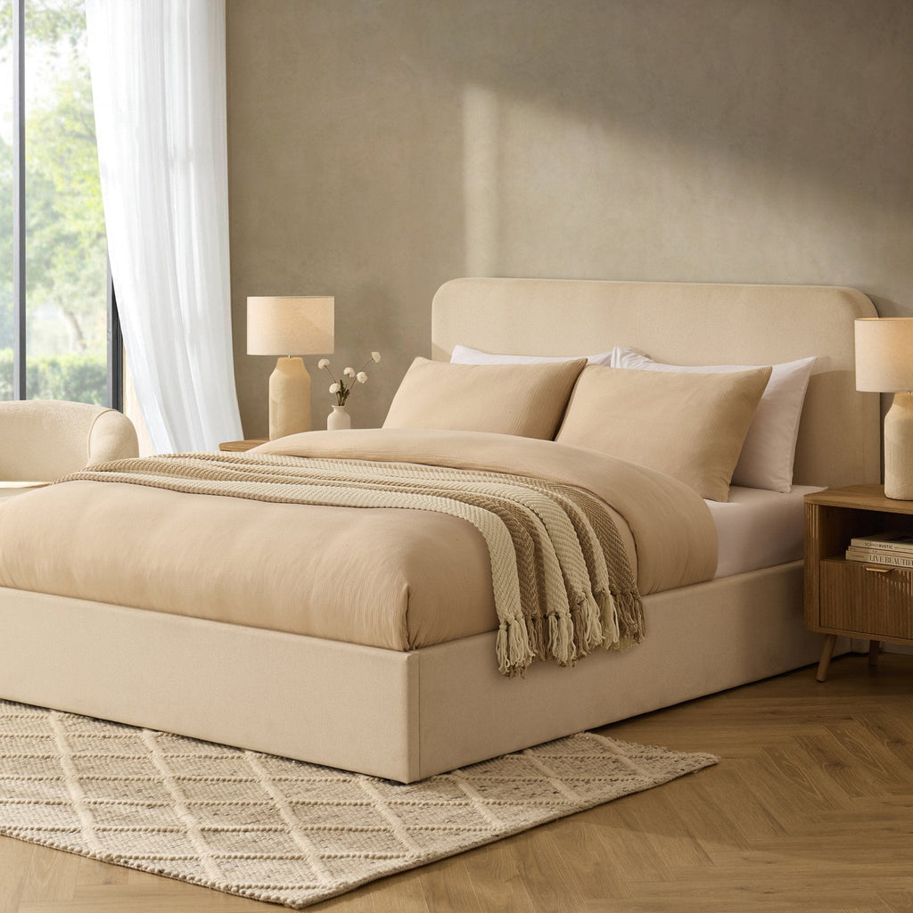 Ascot Ottoman Storage Bed - Cream Linen
