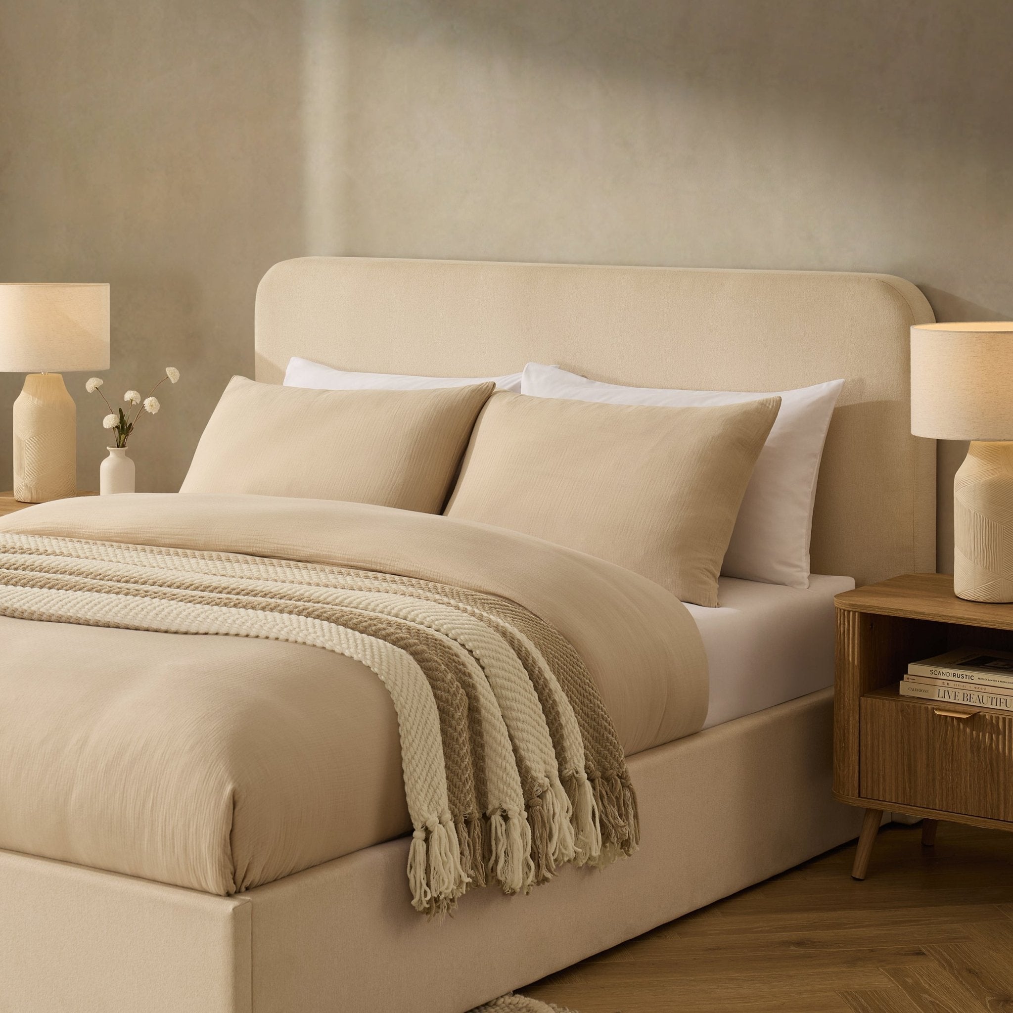 Ascot Ottoman Storage Bed - Cream Linen