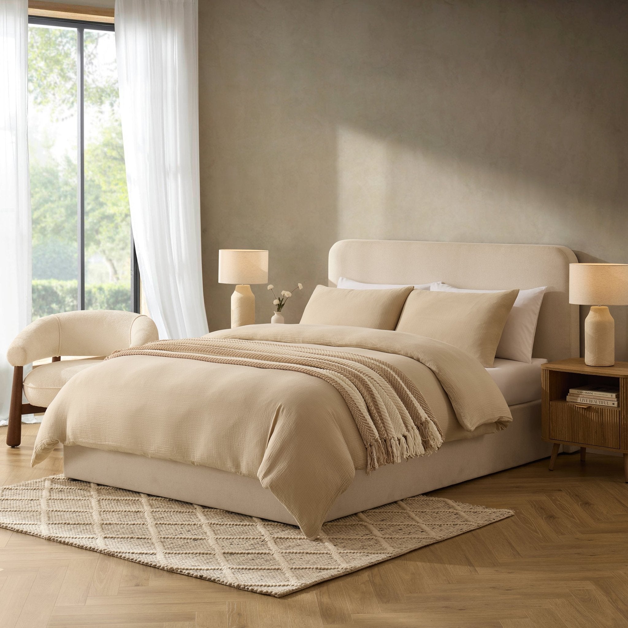 Ascot Ottoman Storage Bed - Cream Linen