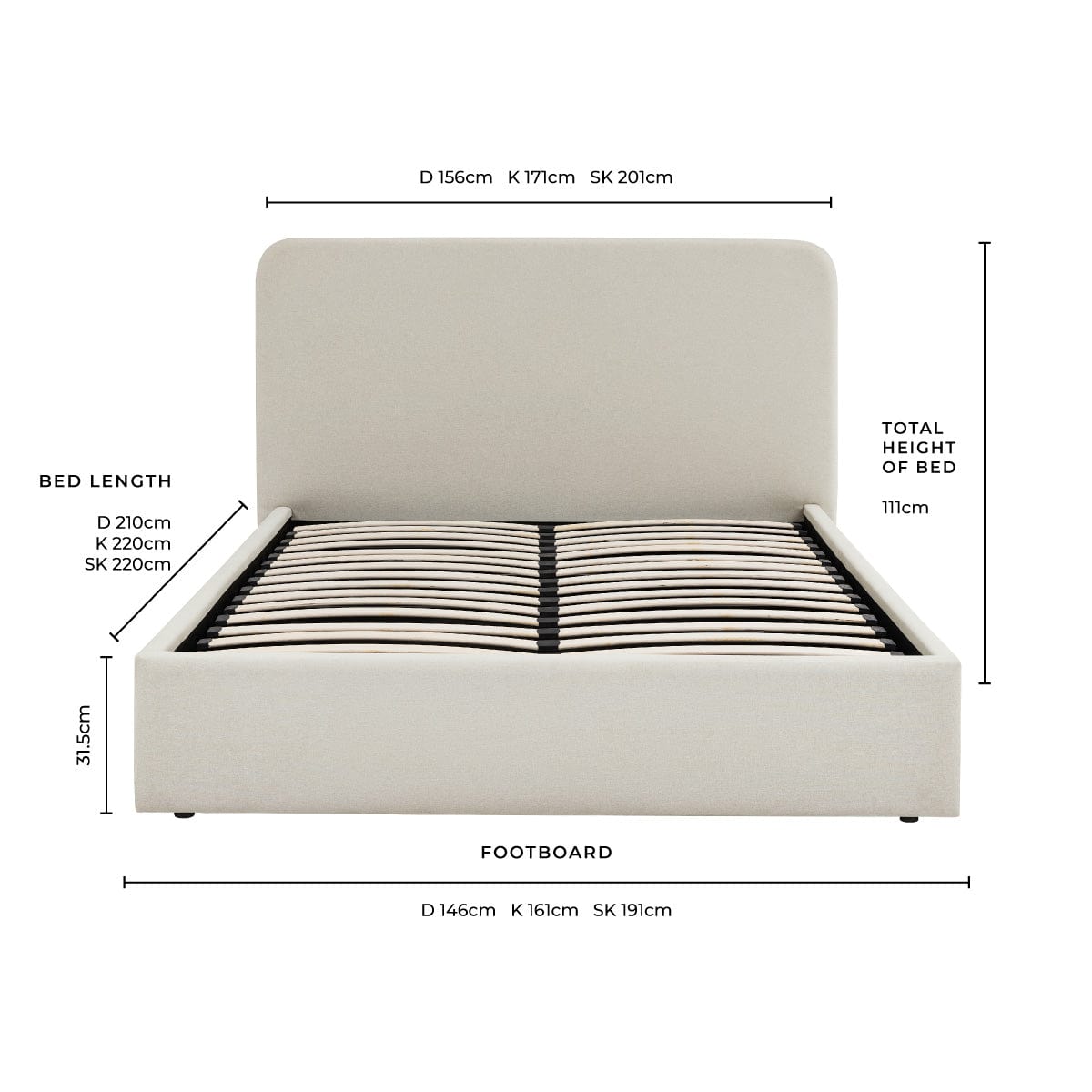 Ascot Ottoman Storage Bed - Natural