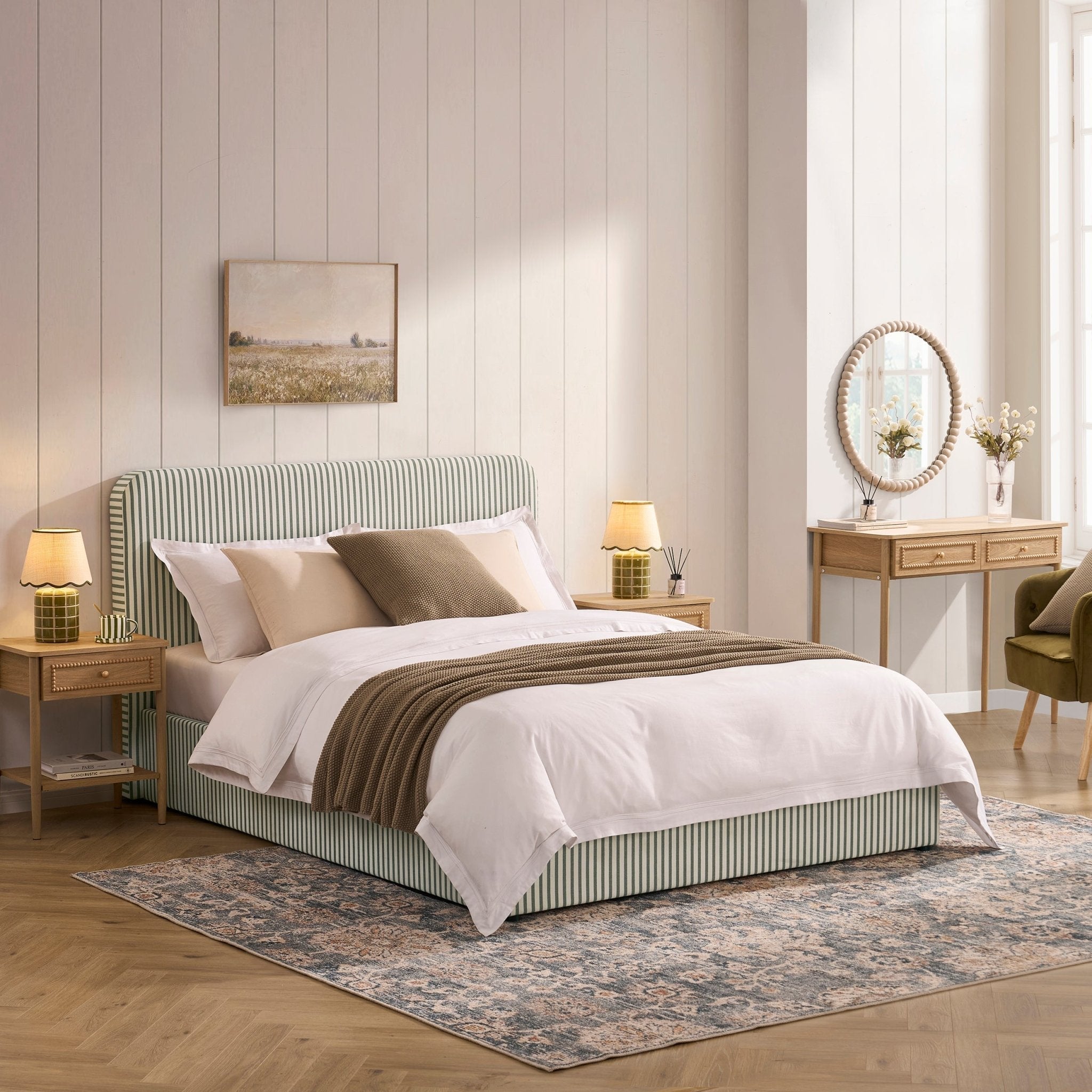 Ascot Ottoman Storage Bed - Sage Stripe