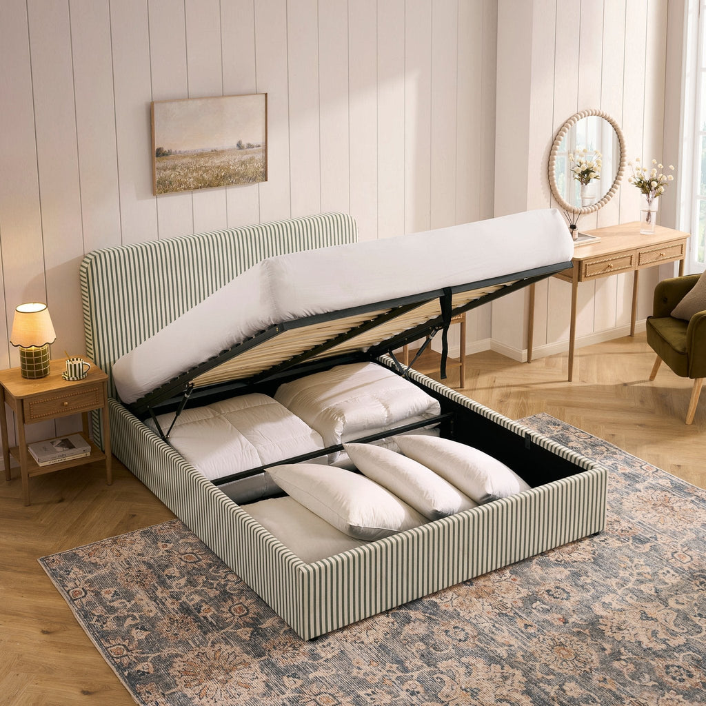 Ascot Ottoman Storage Bed - Sage Stripe