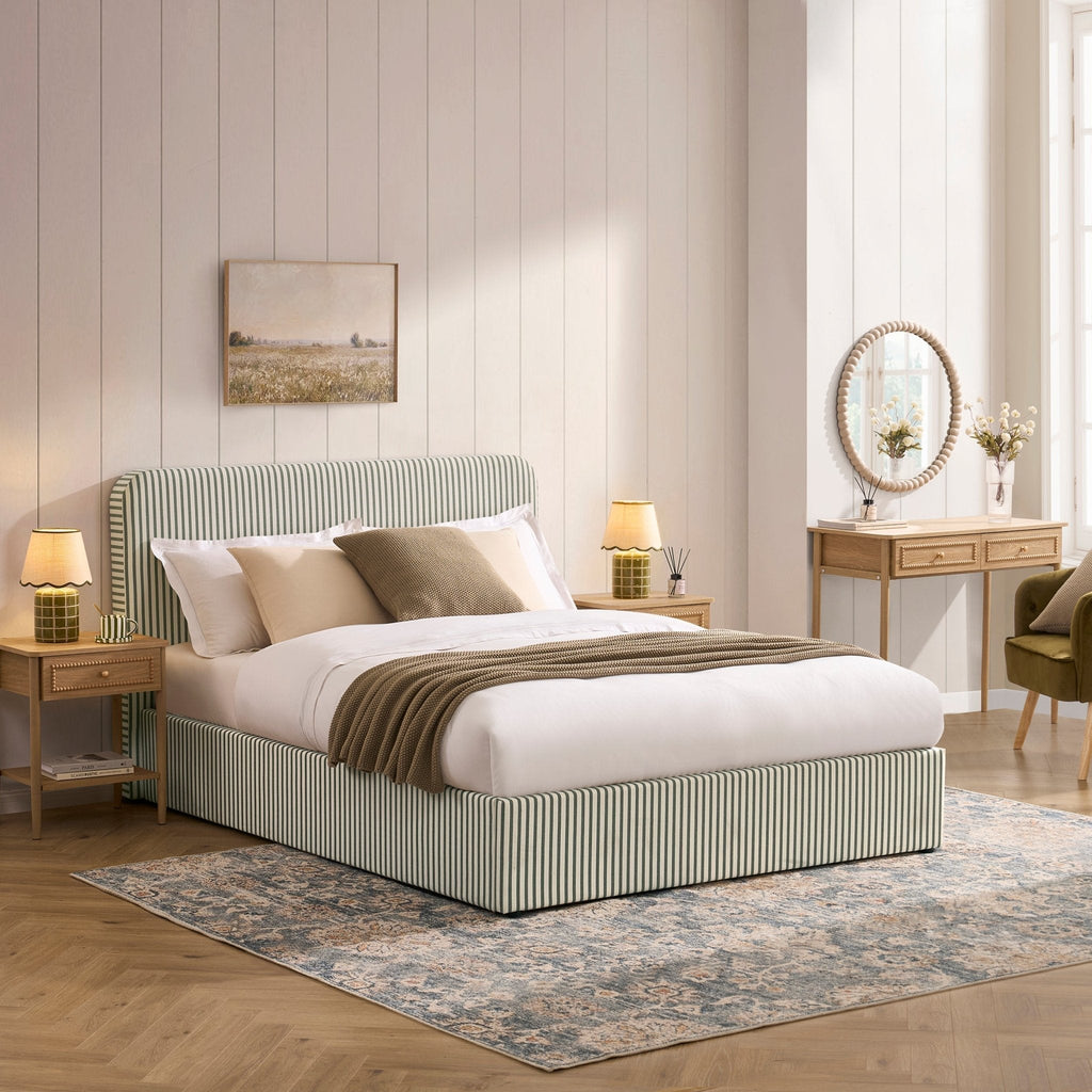 Ascot Ottoman Storage Bed - Sage Stripe