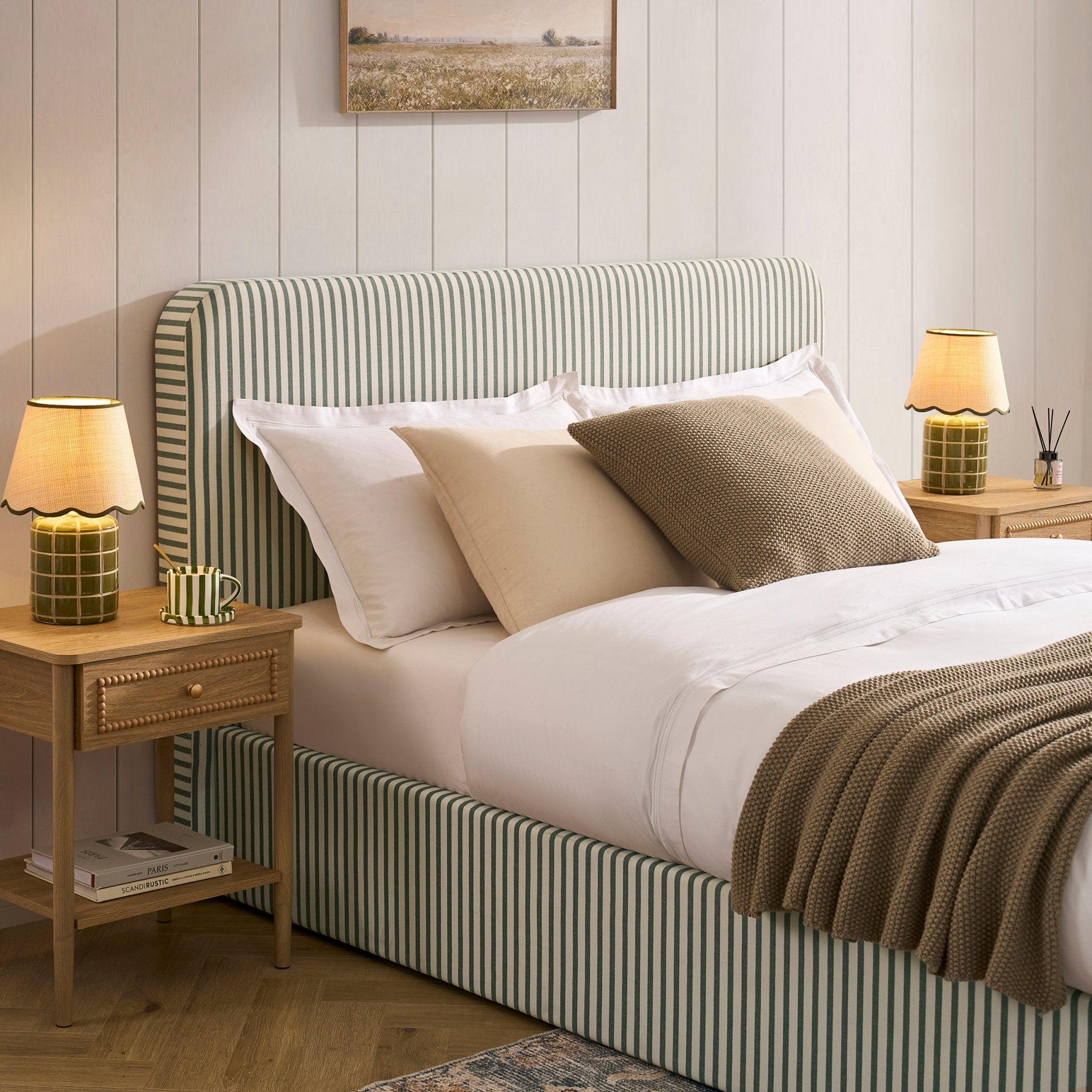 Ascot Ottoman Storage Bed - Sage Stripe