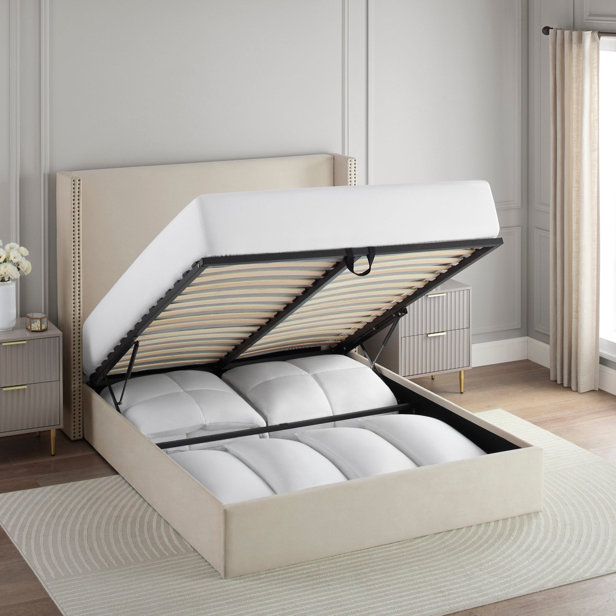 Austin Studded Ottoman Bed - Ecru