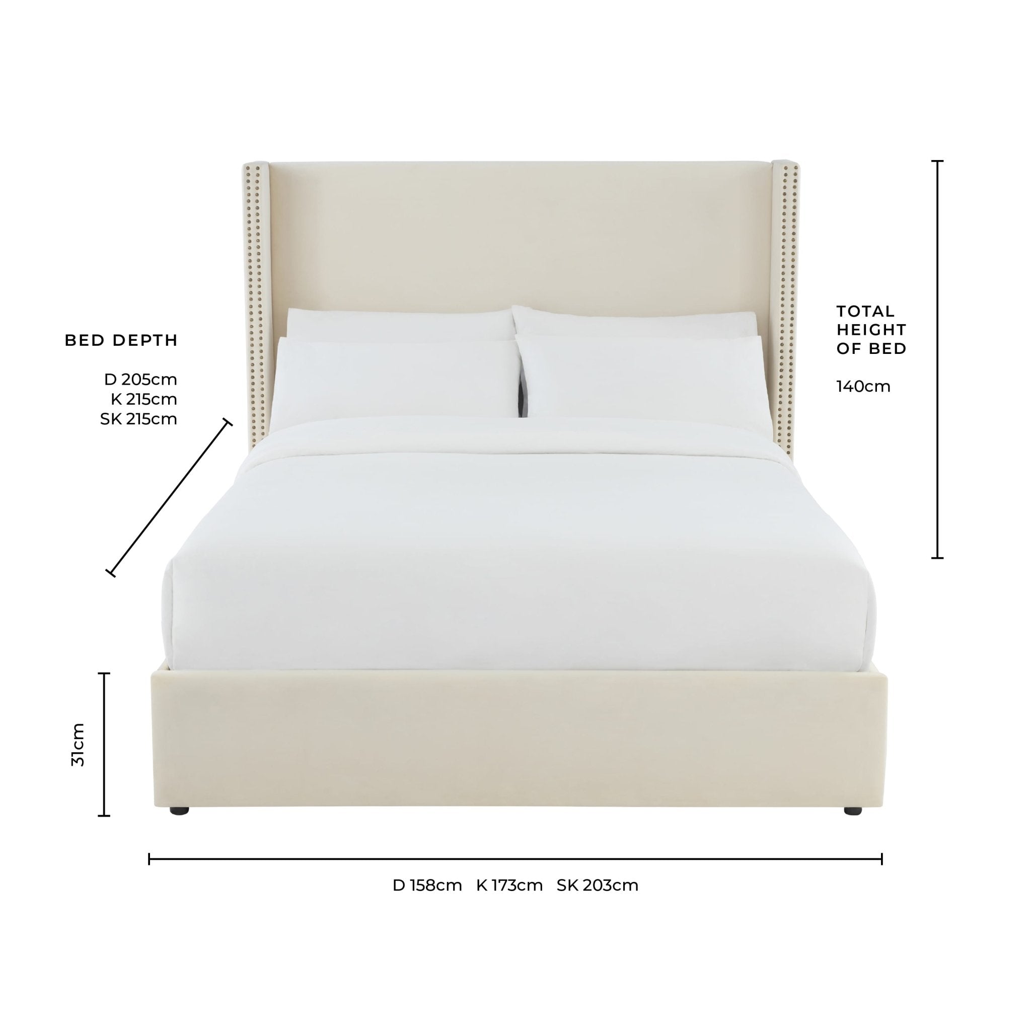 Austin Studded Ottoman Bed - Ecru