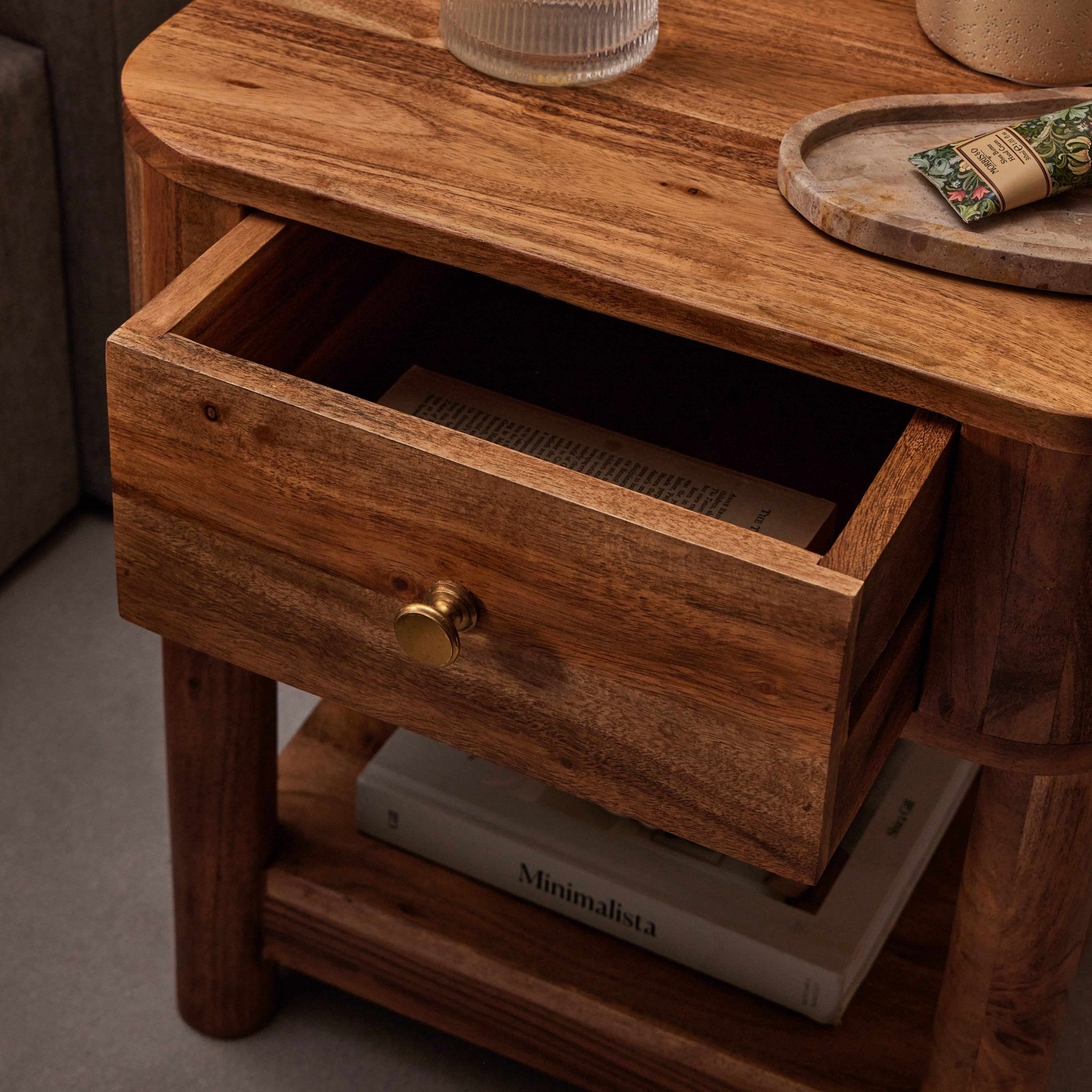 Avery Acacia Wood 1 Drawer Nightstand - Natural