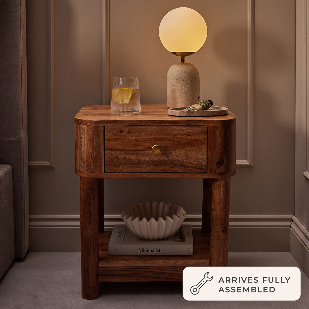 Avery Acacia Wood 1 Drawer Nightstand - Natural