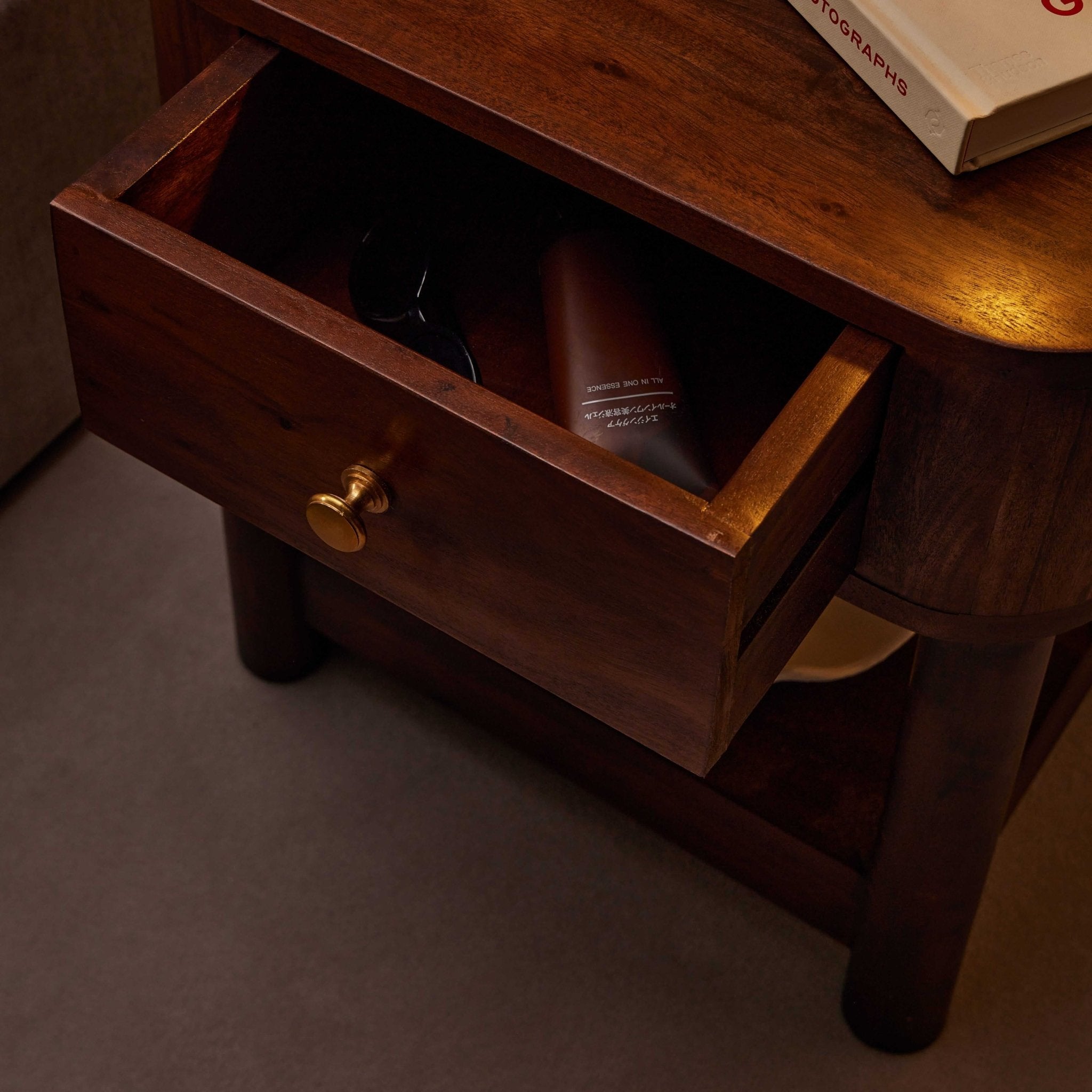 Avery Acacia Wood 1 Drawer Nightstand - Walnut