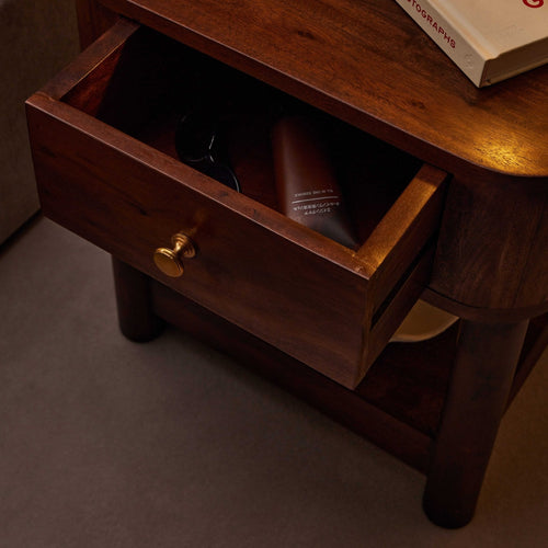 Avery Acacia Wood 1 Drawer Nightstand - Walnut