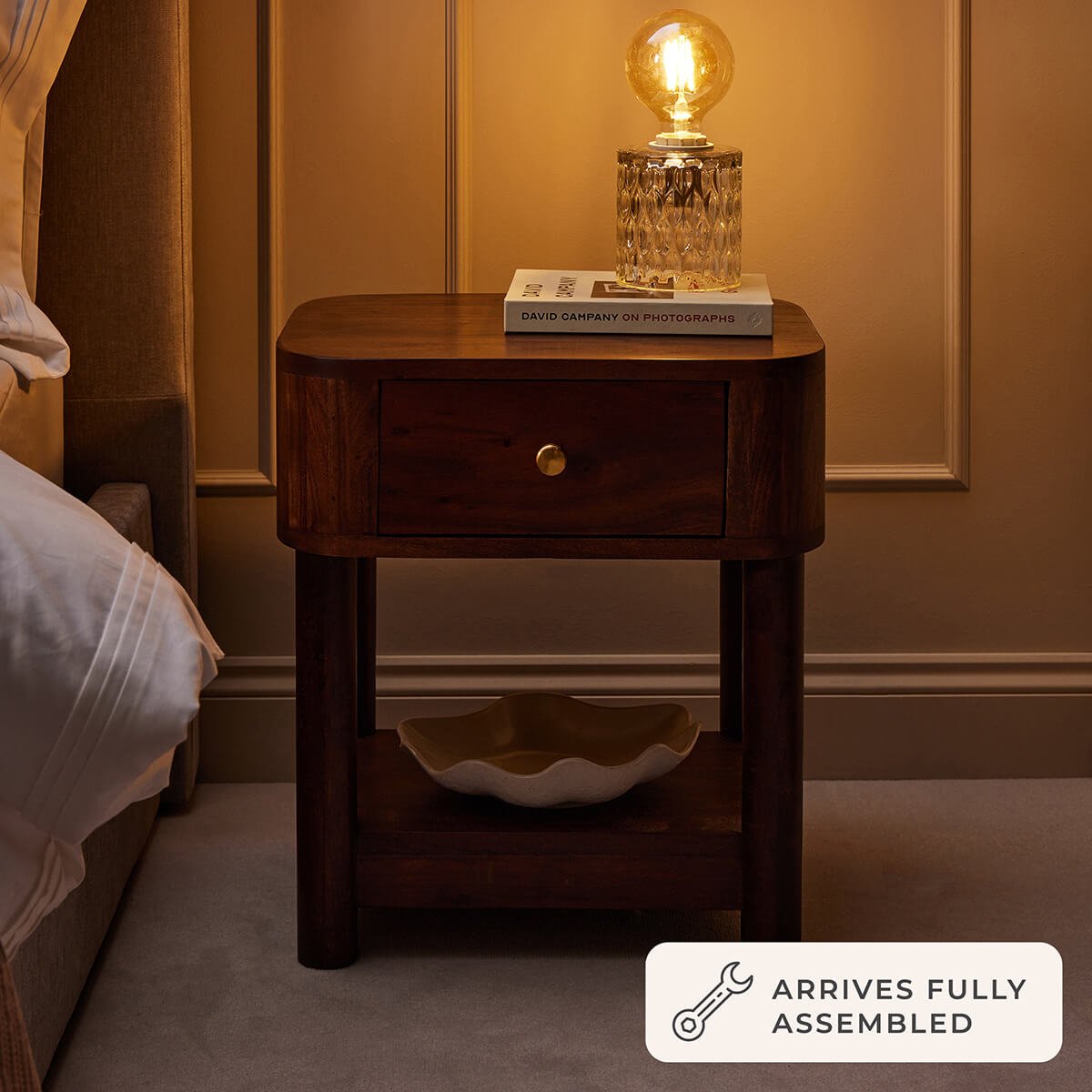Avery Acacia Wood 1 Drawer Nightstand - Walnut