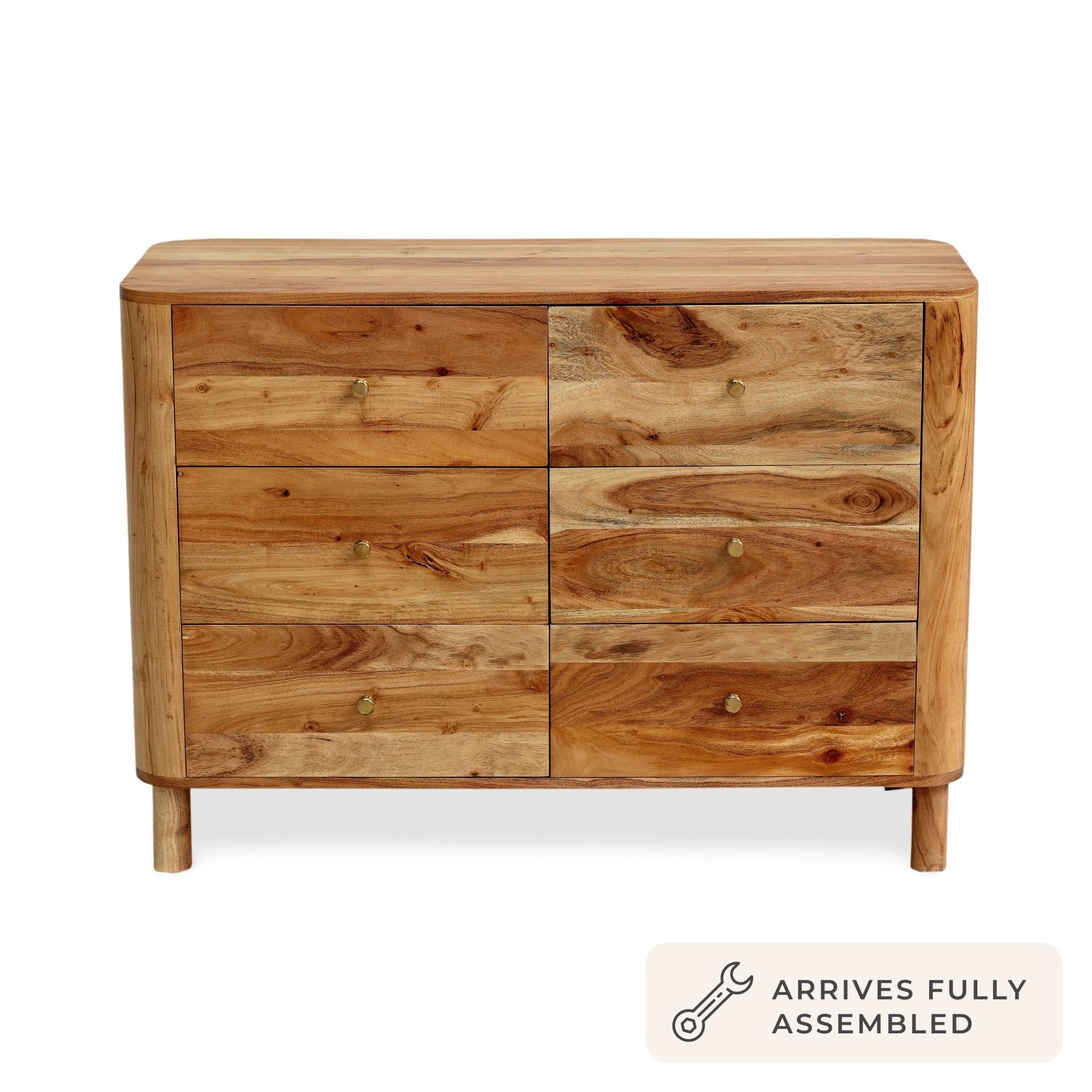 Avery Acacia Wood 6 Drawer Chest - Natural