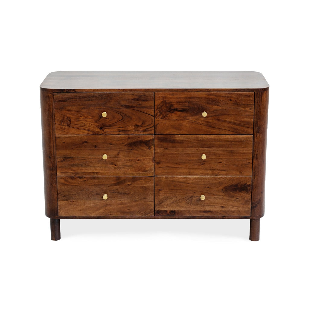 Avery Acacia Wood 6 Drawer Chest - Walnut