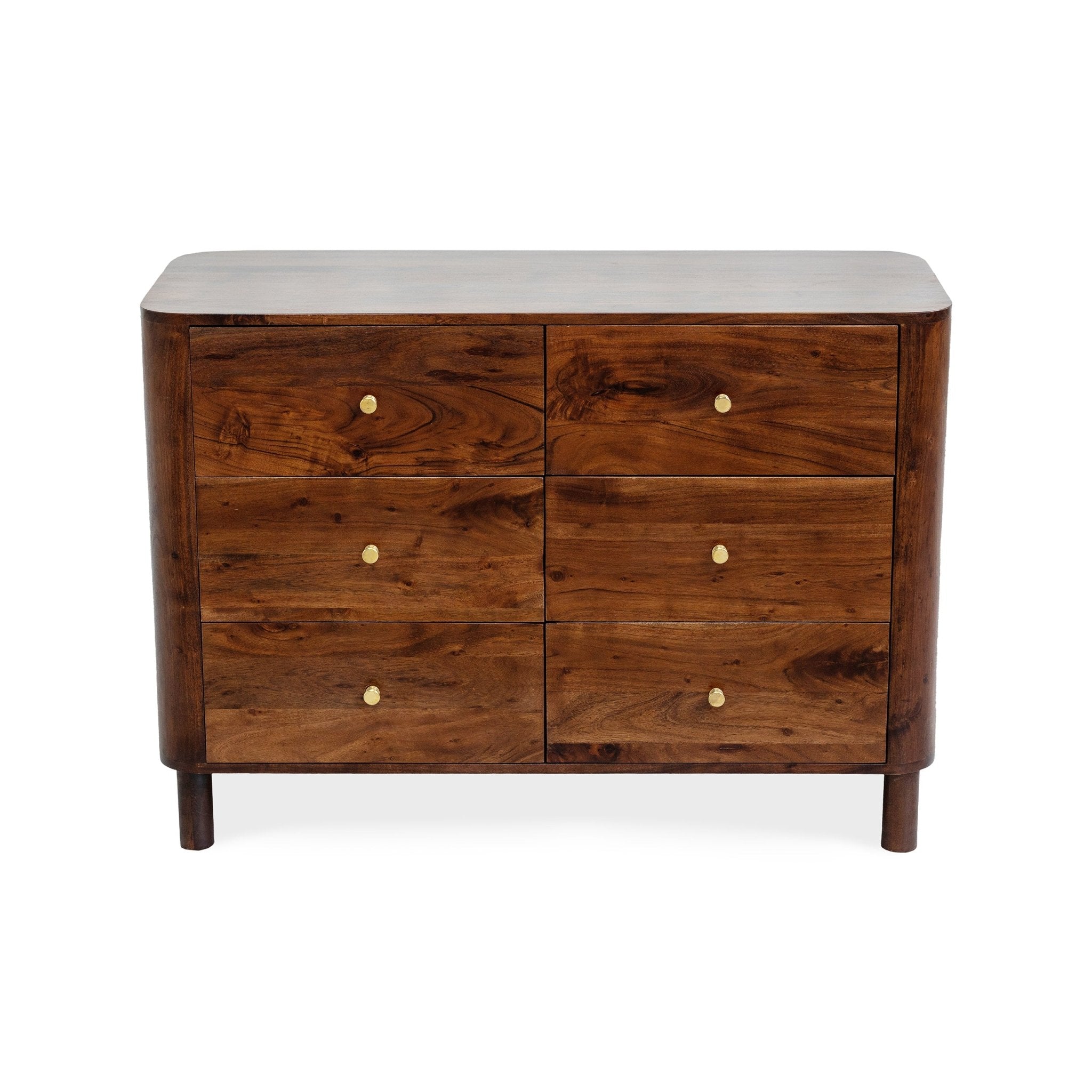 Avery Acacia Wood 6 Drawer Chest - Walnut