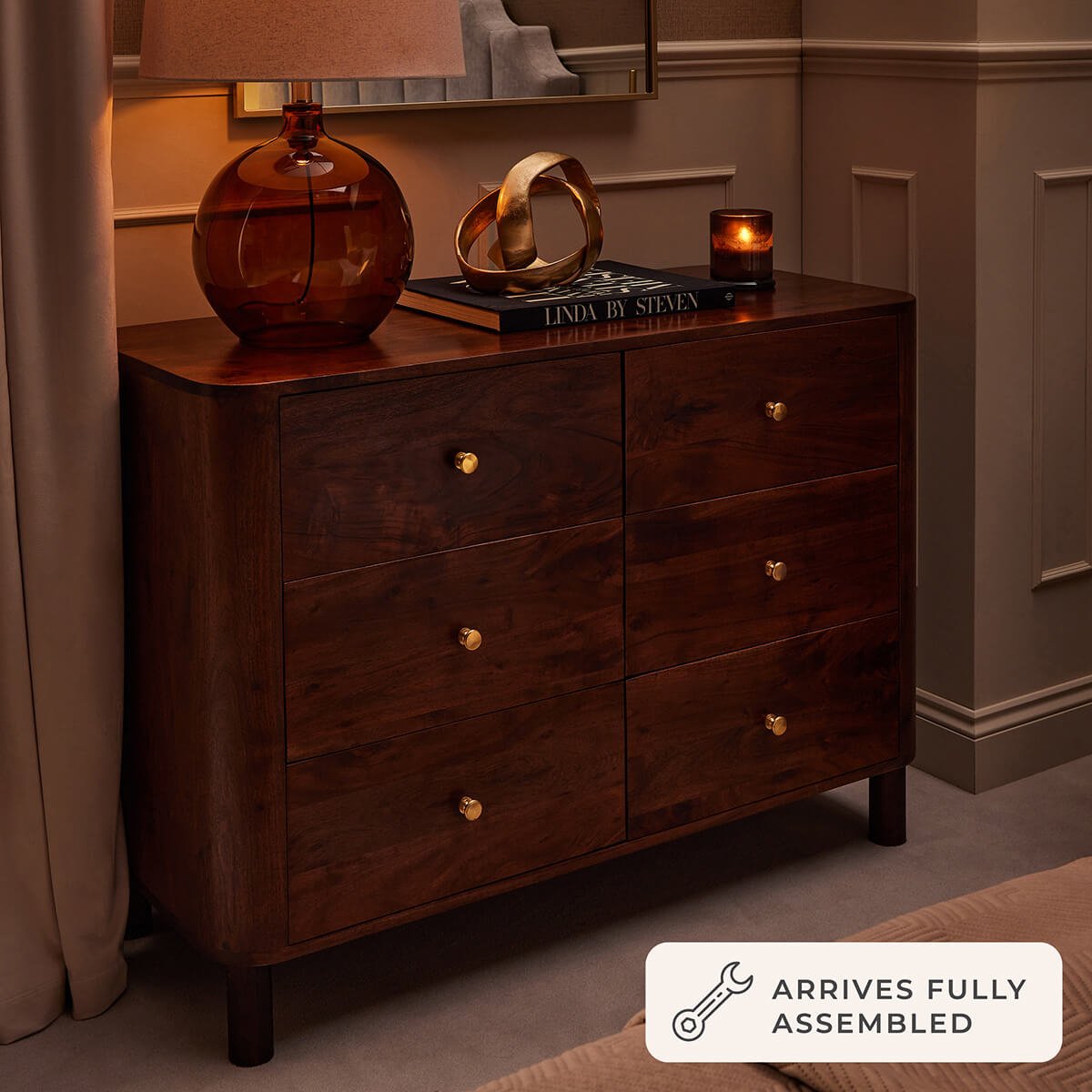 Avery Acacia Wood 6 Drawer Chest - Walnut