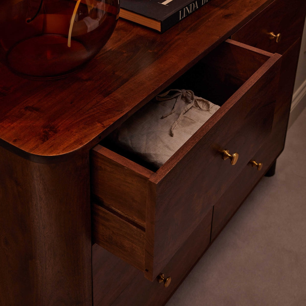 Avery Acacia Wood 6 Drawer Chest - Walnut