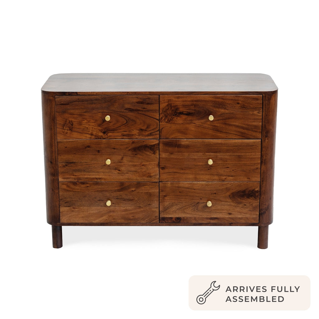 Avery Acacia Wood 6 Drawer Chest - Walnut