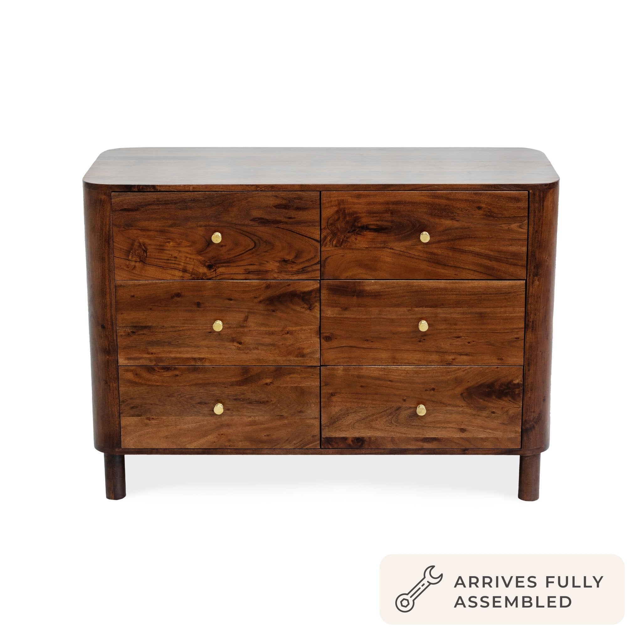 Avery Acacia Wood 6 Drawer Chest - Walnut