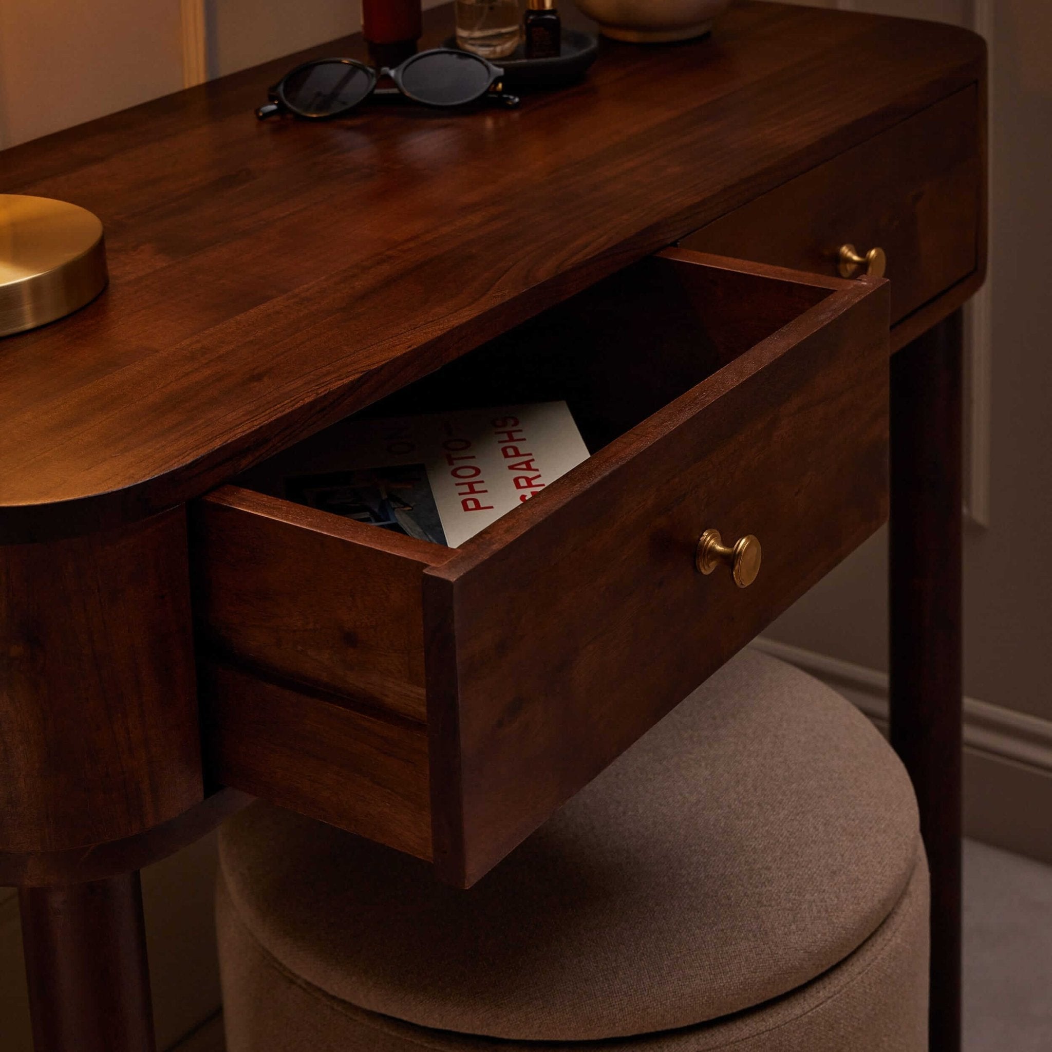 Avery Acacia Wood Dressing Table Console - Walnut