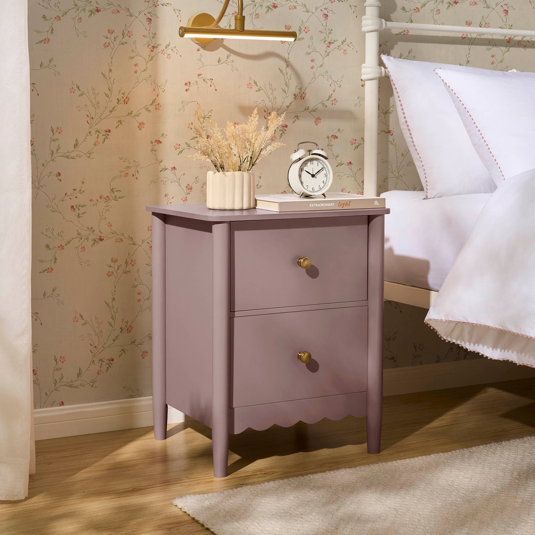 Betty 2 Drawer Bedside Table - Dusty Mauve