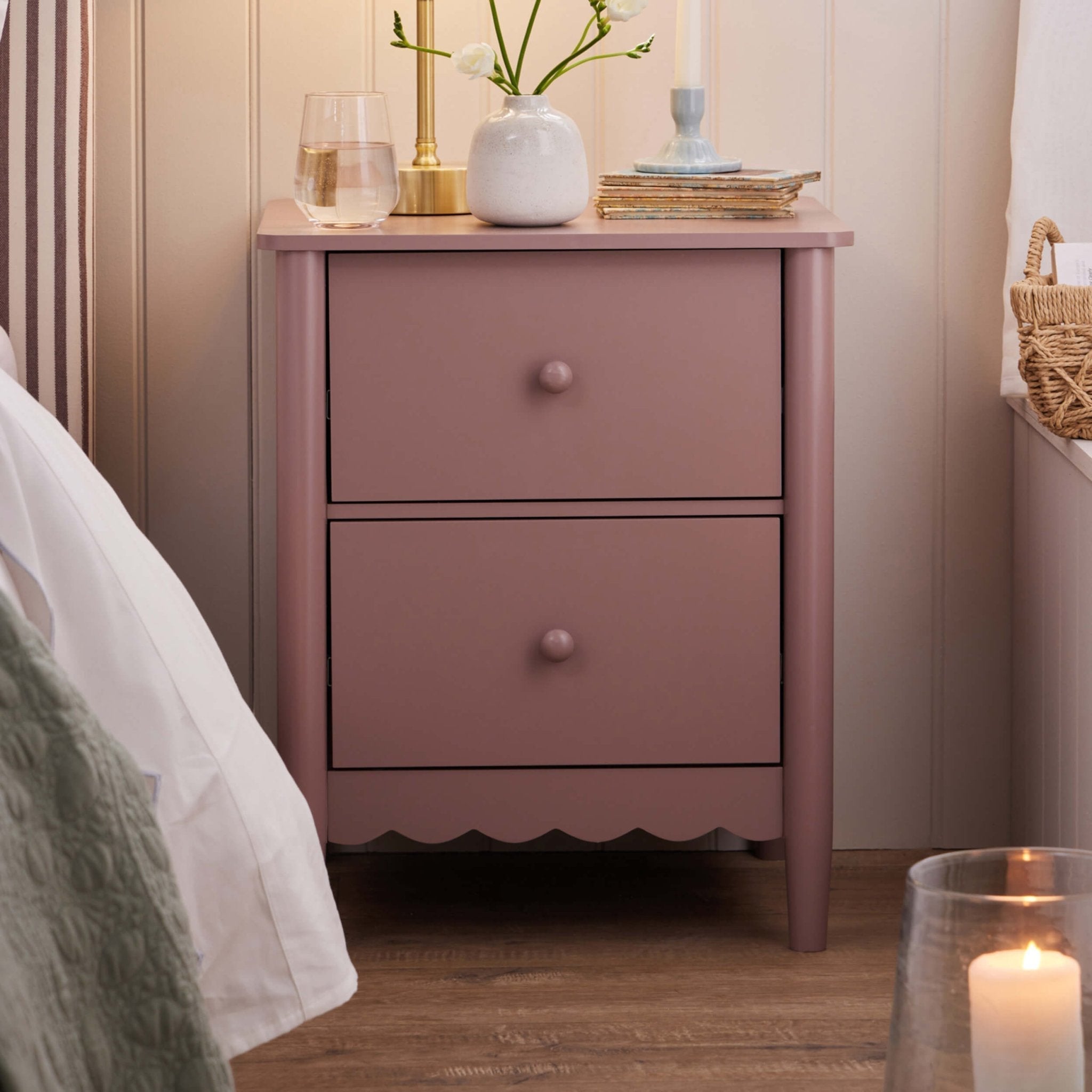 Betty 2 Drawer Bedside Table - Dusty Mauve