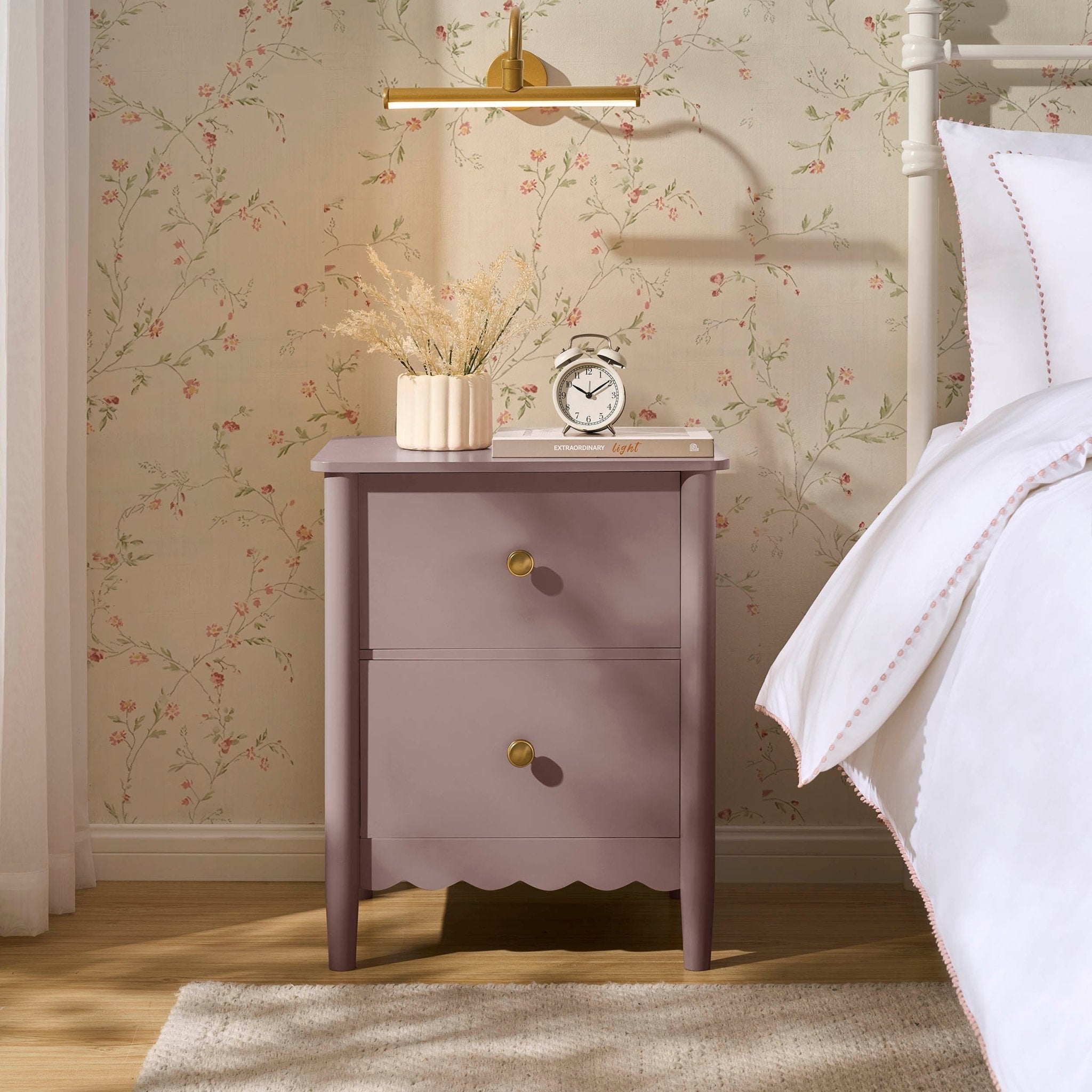 Betty 2 Drawer Bedside Table - Dusty Mauve