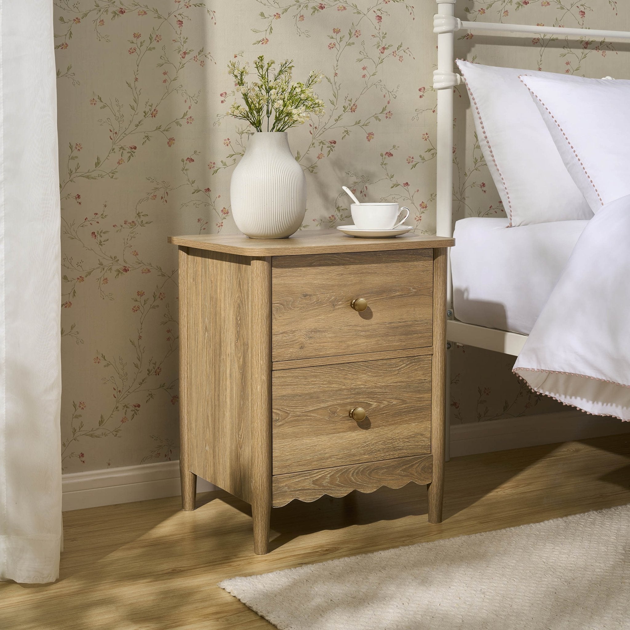 Betty 2 Drawer Bedside Table - Light Wood