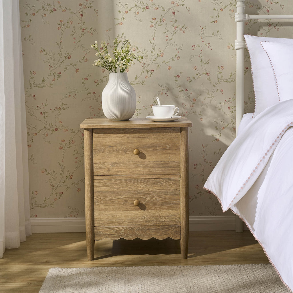 Betty 2 Drawer Bedside Table - Light Wood