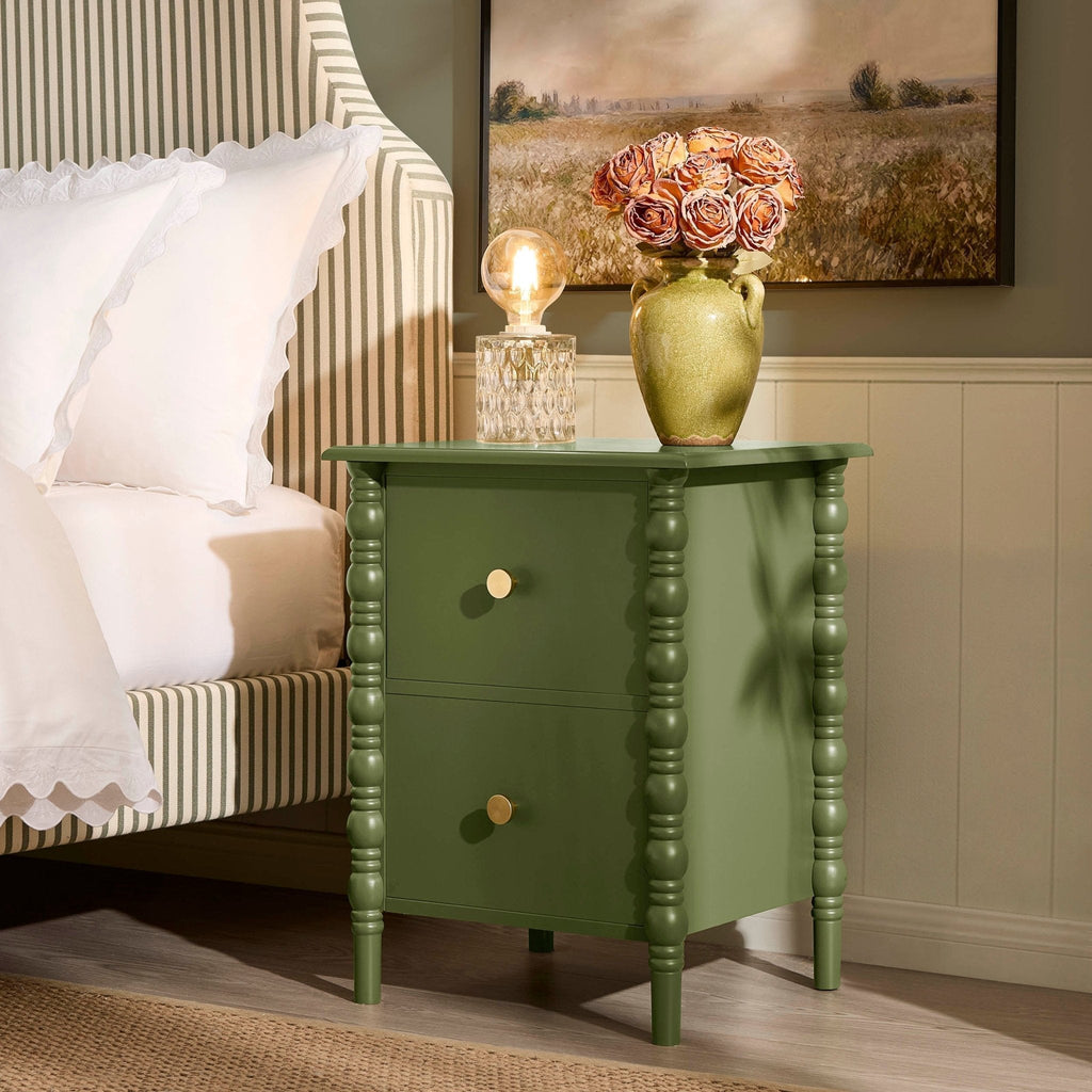 Bonnie Bobbin 2 Drawer Bedside Table - Olive