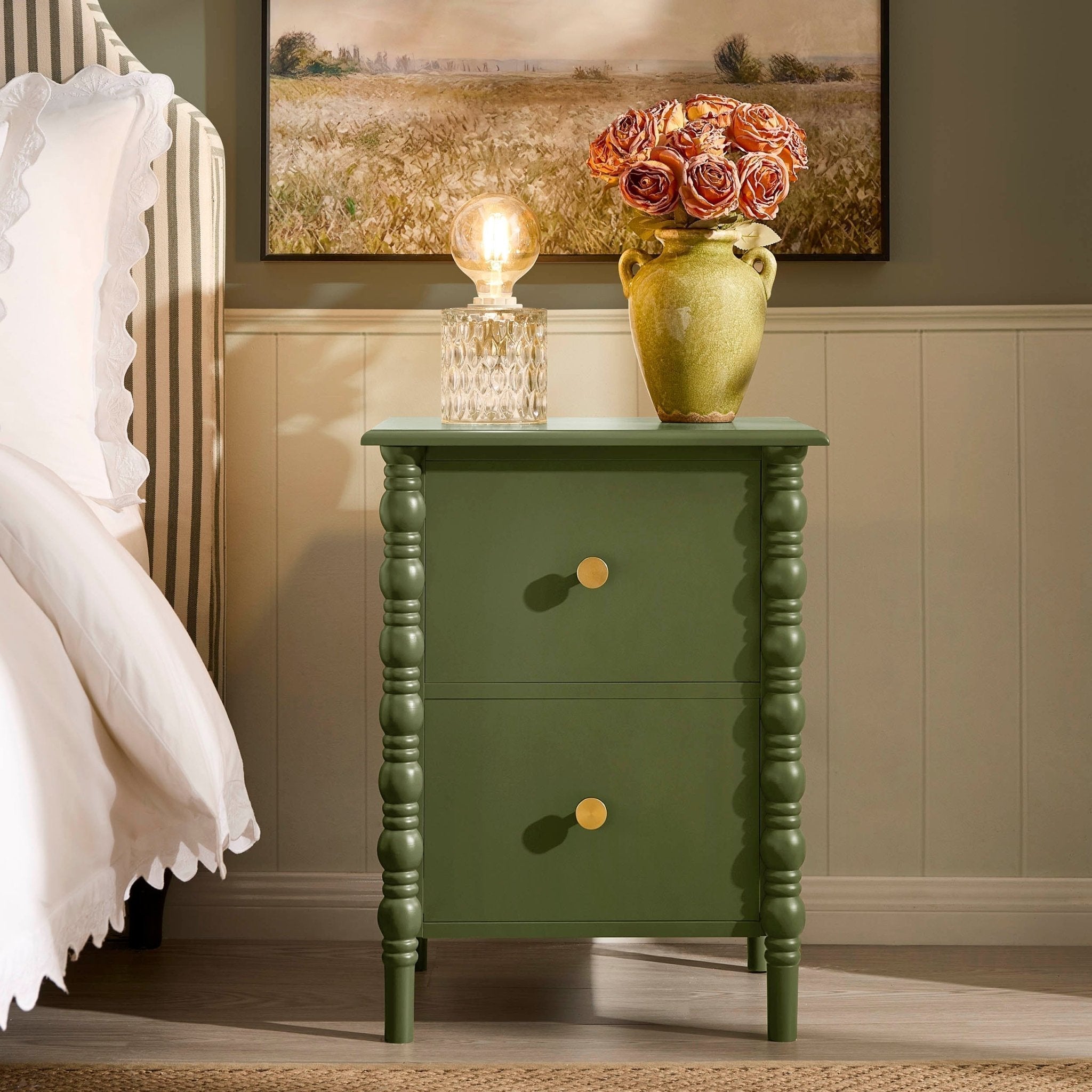 Bonnie Bobbin 2 Drawer Bedside Table - Olive