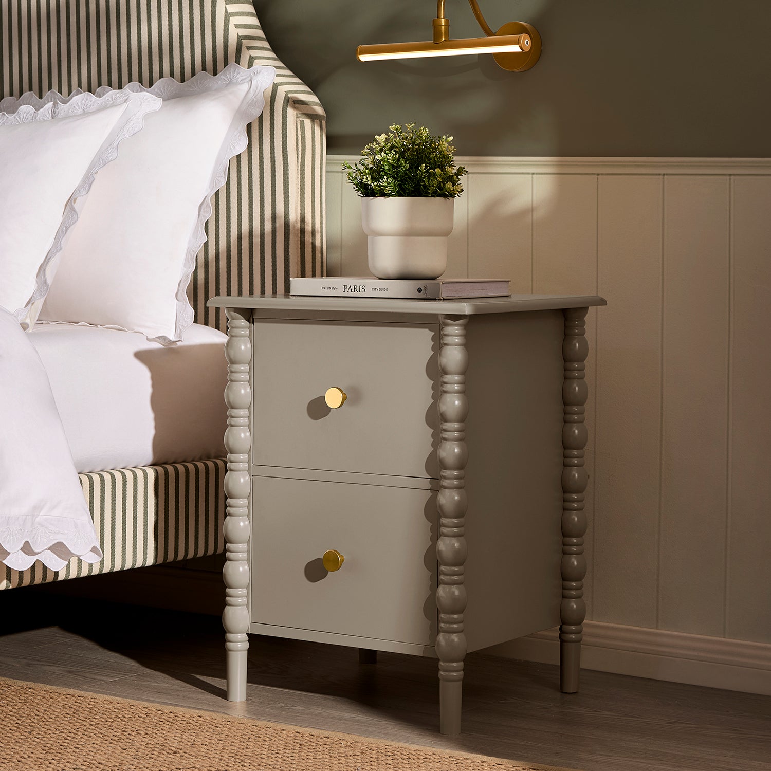 Bonnie Bobbin 2 Drawer Bedside Table - Taupe