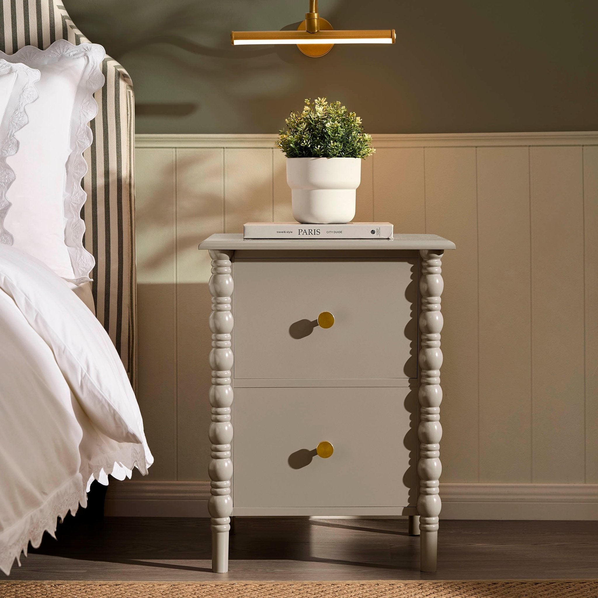 Bonnie Bobbin 2 Drawer Bedside Table - Taupe