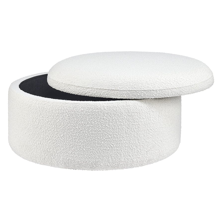 Stockton Boucle Round Storage Pouffe - Off White
