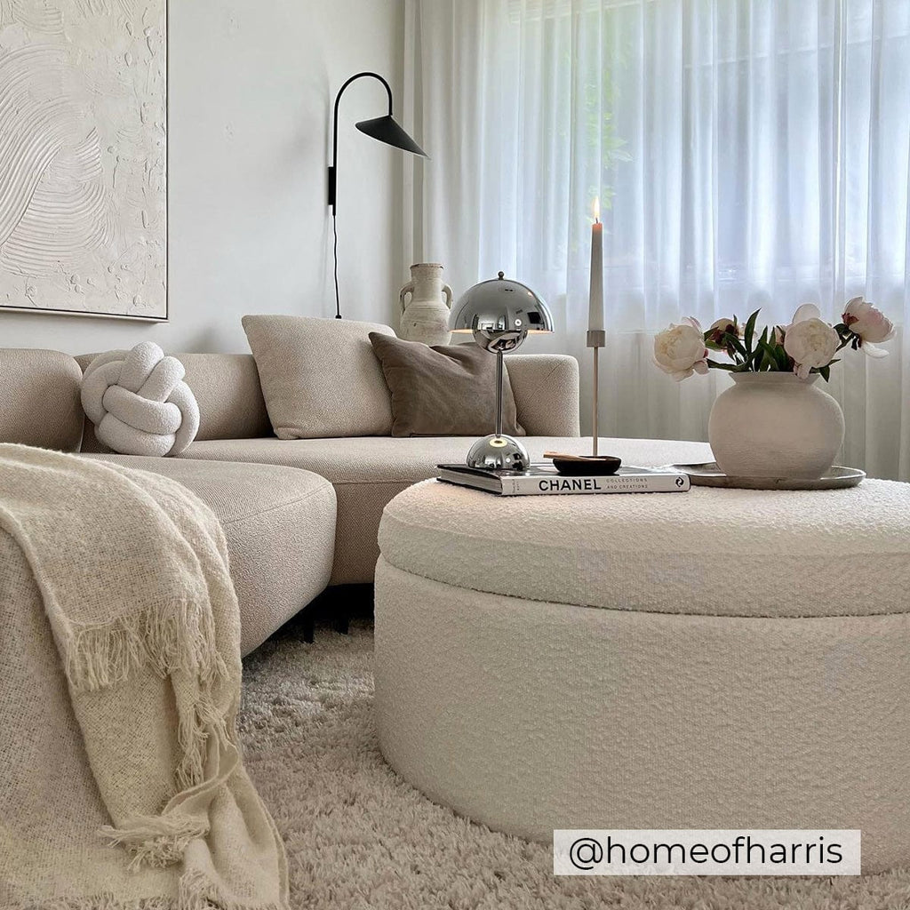 Stockton Boucle Round Storage Pouffe - Off White